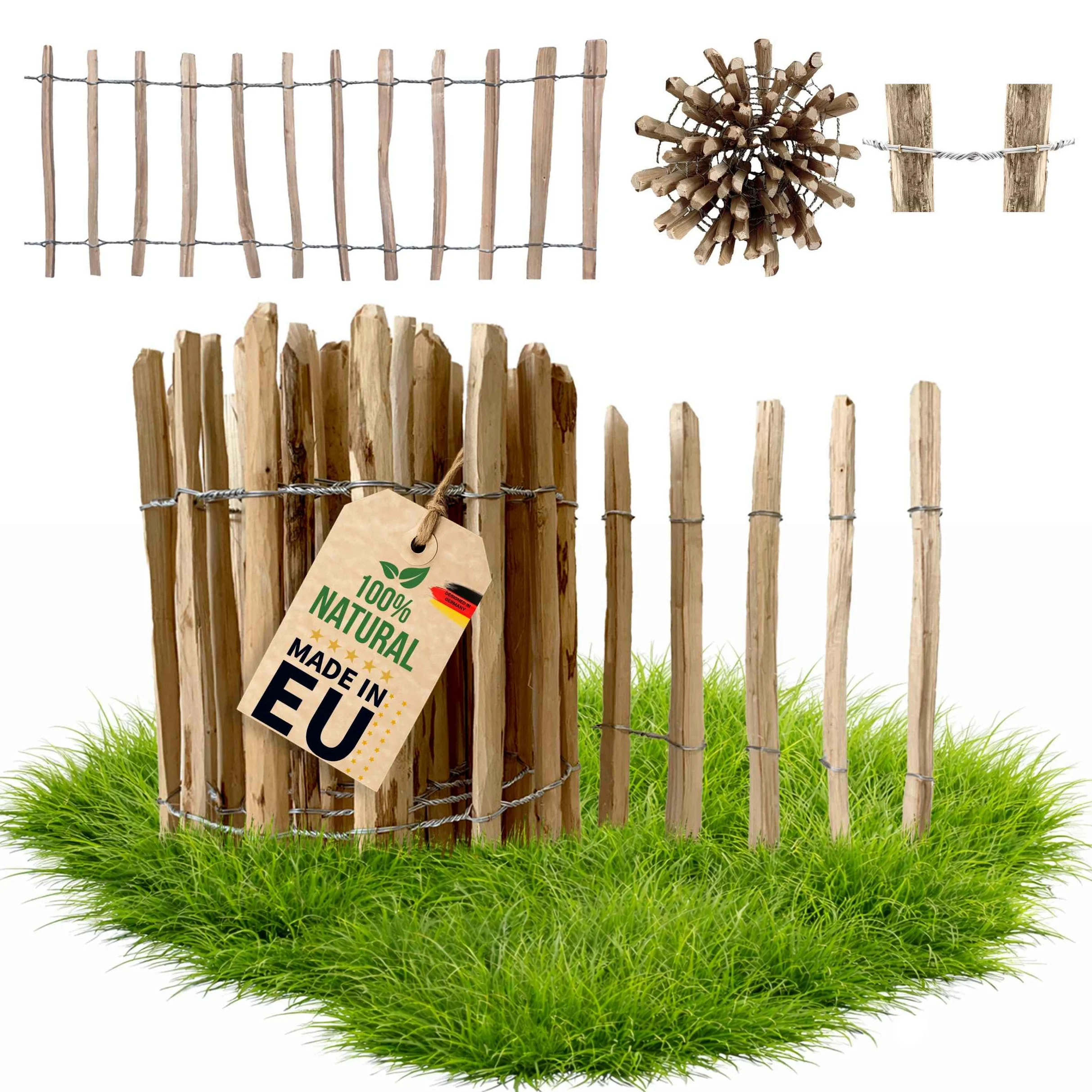 Floranica clôture en noisetier châtaignier 10 m x 50 cm de hauteur, écart entre les lattes 8-10 cm, bordure de jardin