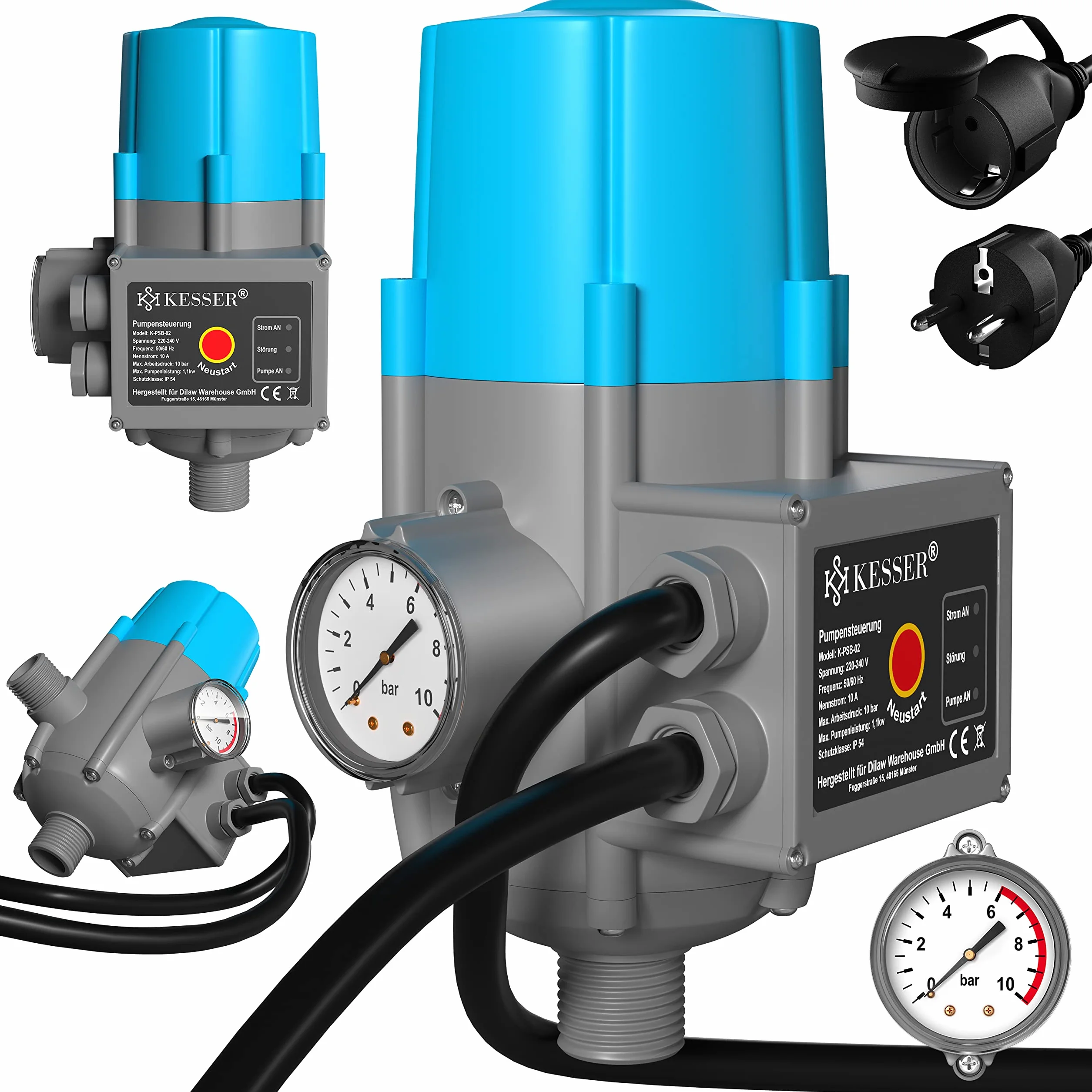 KESSER Pressostat 10 bar Commande de pompe avec indicateur et câble