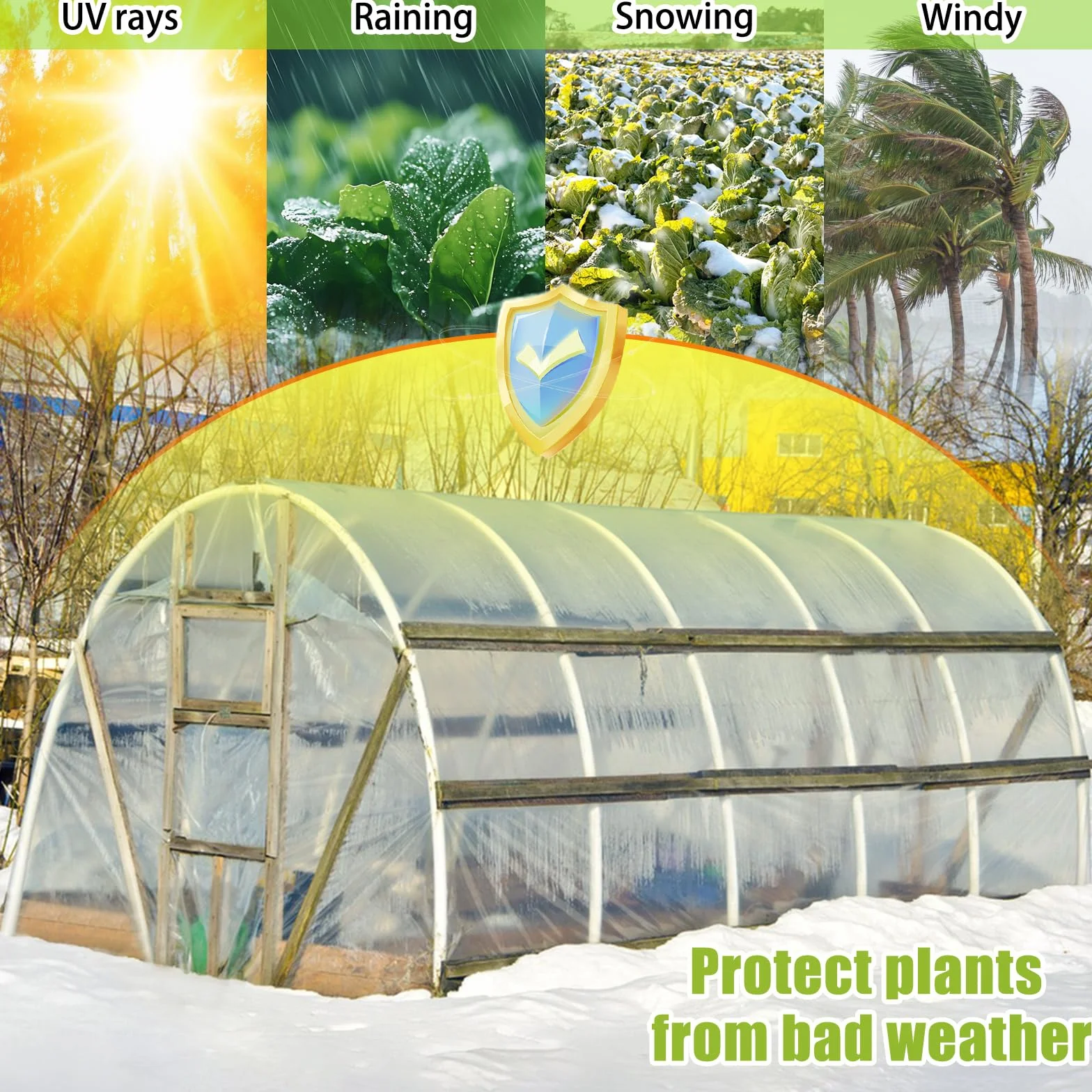 Bache pour Serre,Bache Plastique Transparente, Bache Serre Tunnel 3m x 3m, Film Polyéthylène de Extra-épais Clair Jardin Grandir Couverture De Polytunnel pour Légumes und Tomate