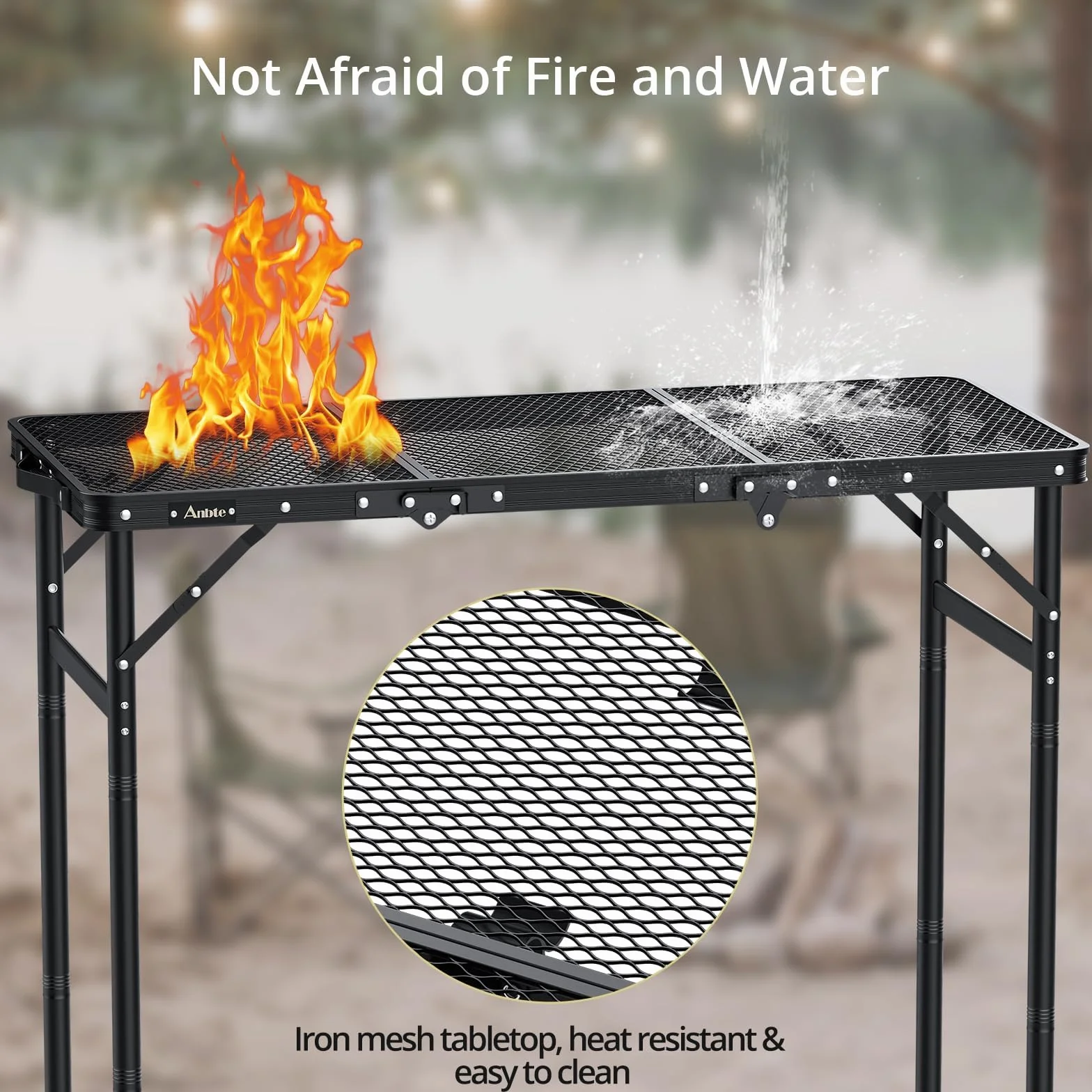 Table de Camping Pliante Anbte 90 x 40 cm 3 Hauteurs Réglables Aluminium Plateau Maille Métallique Portable Pique-Nique Jardin