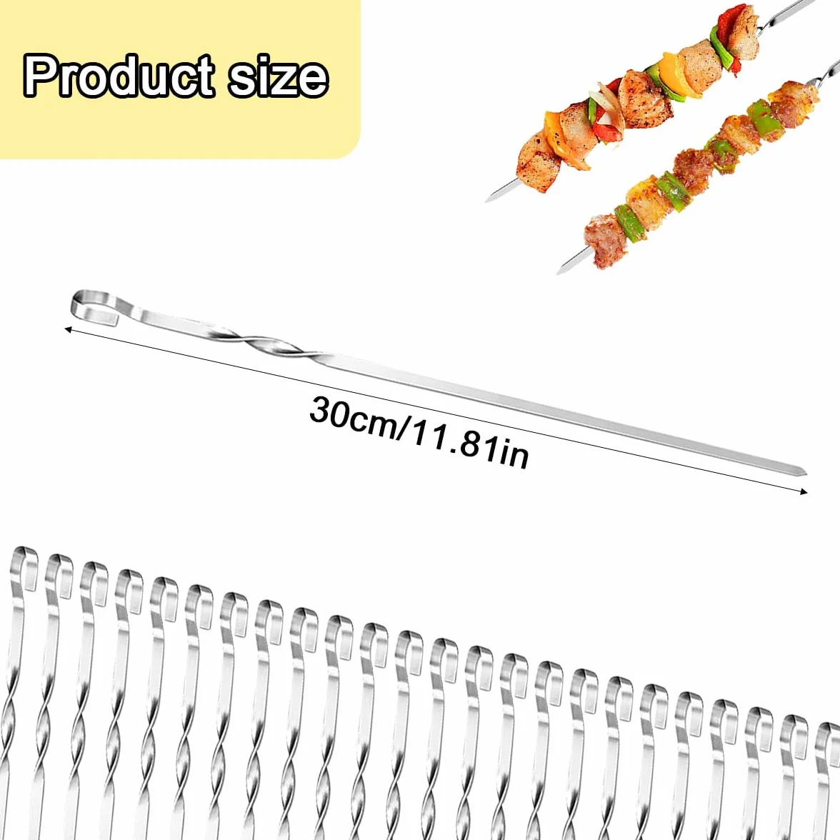 24 Pièces Brochette inox, 30cm Brochettes de grillades, Brochettes RéUtilisables en Acier Inoxydable, Brochettes Pour Griller, Brochette Réutilisables pour Barbecue,Viande,légumes (A-24 Pcs-30 Cm)
