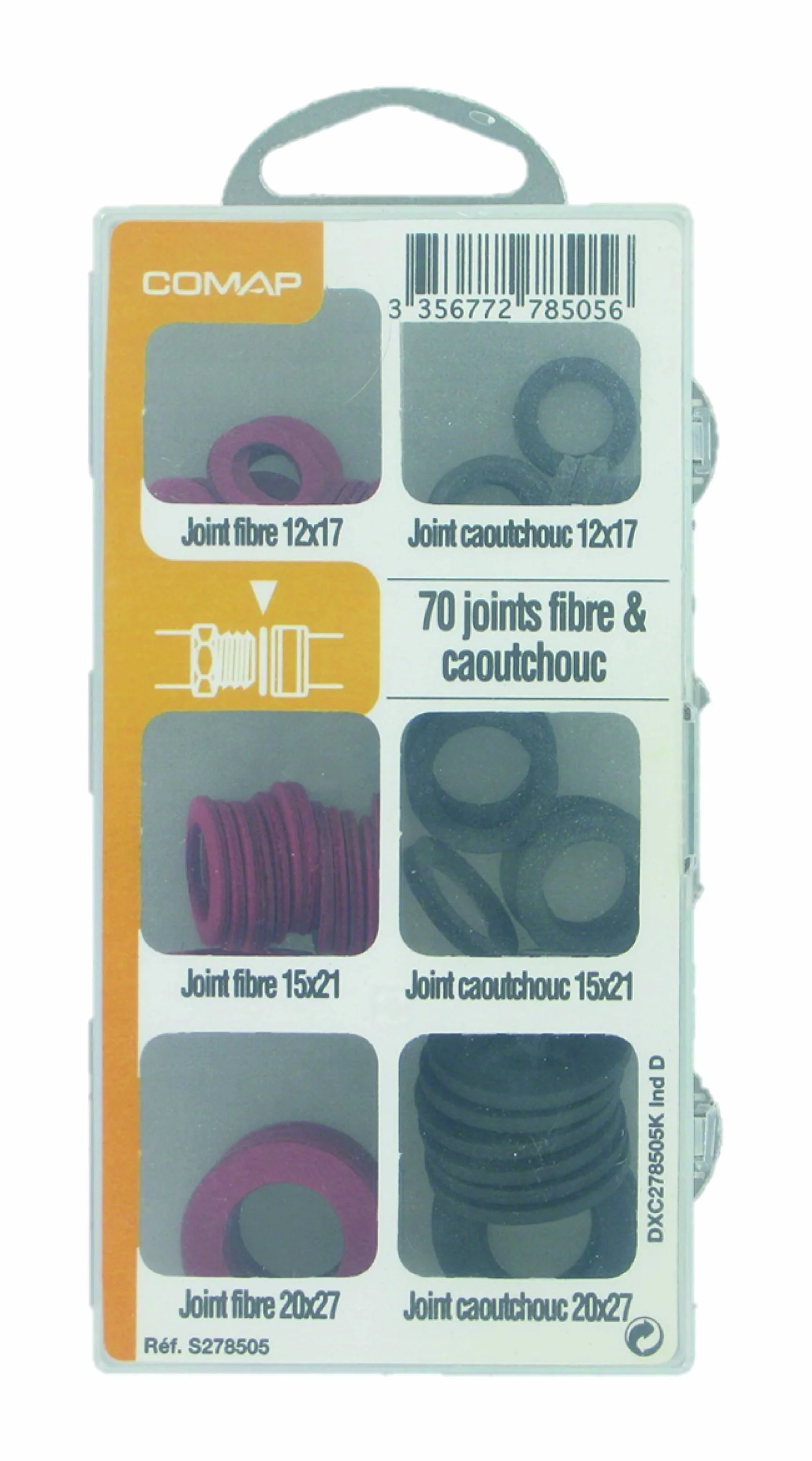 COMAP Coffret 70 Joints d'étanchéité fibre/caoutchouc 20x27 12x17 15x21