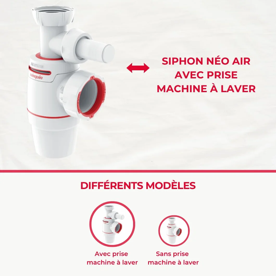 Wirquin Siphon évier Néo Air blanc Ø40 anti-vide intégré réglable compact