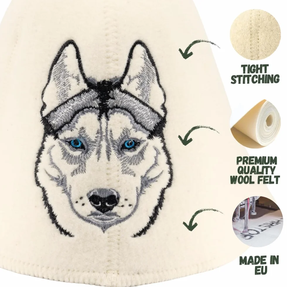 Chapeau de Sauna Sauna Husky Blanc - Feutre de Laine Biologique