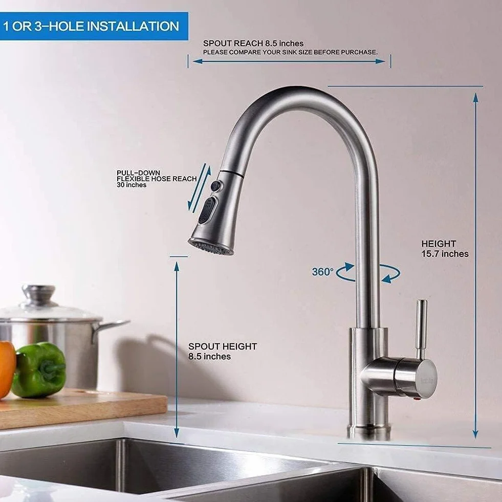 Robinet Cuisine avec Douchette Extensible Mitigeur Acier Inoxydable Rotatif 360° 3 Modes Réglage Débit