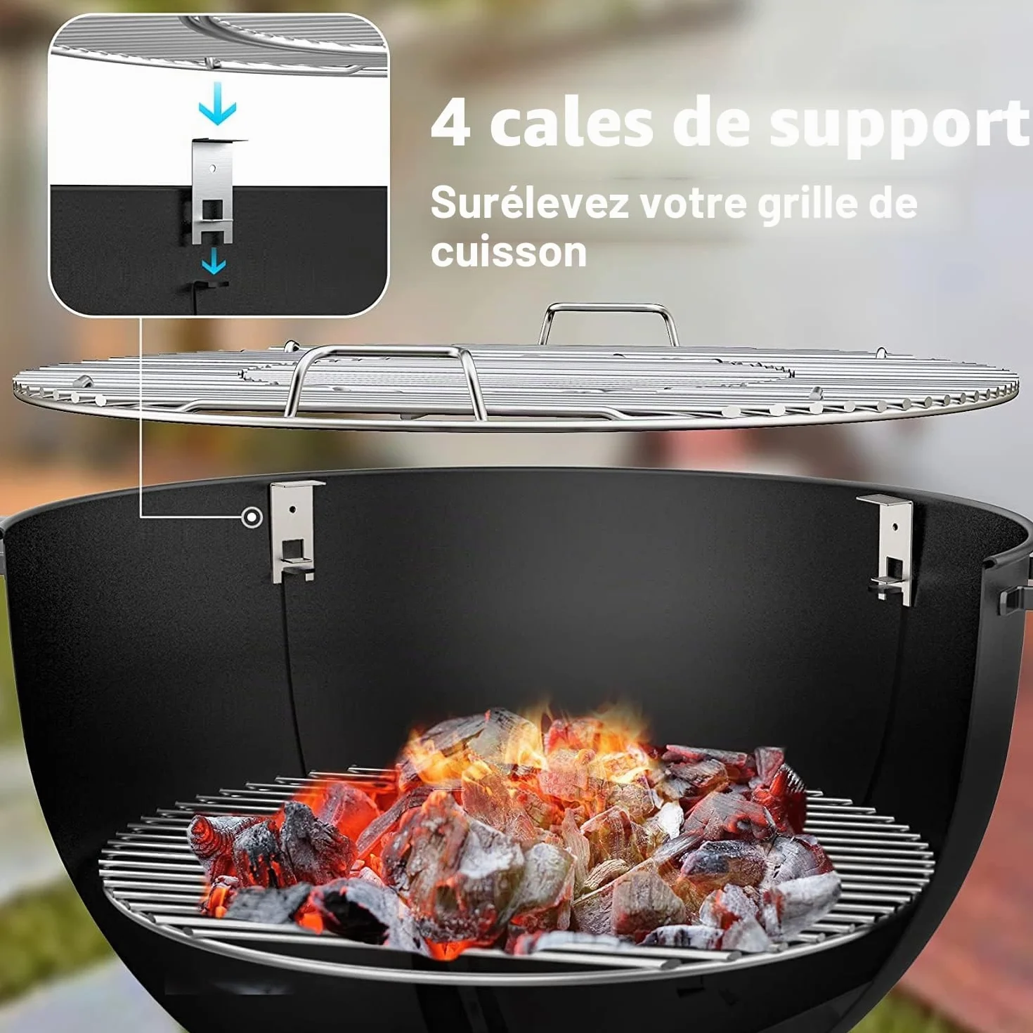 Onlyfire BRK-6023 Kit Pizza Weber 57 cm - Anneau INOX Poignées Amovibles, Pierre 38 cm, Pelle, Thermomètre - Accessoire Barbecue Charbon Kettle