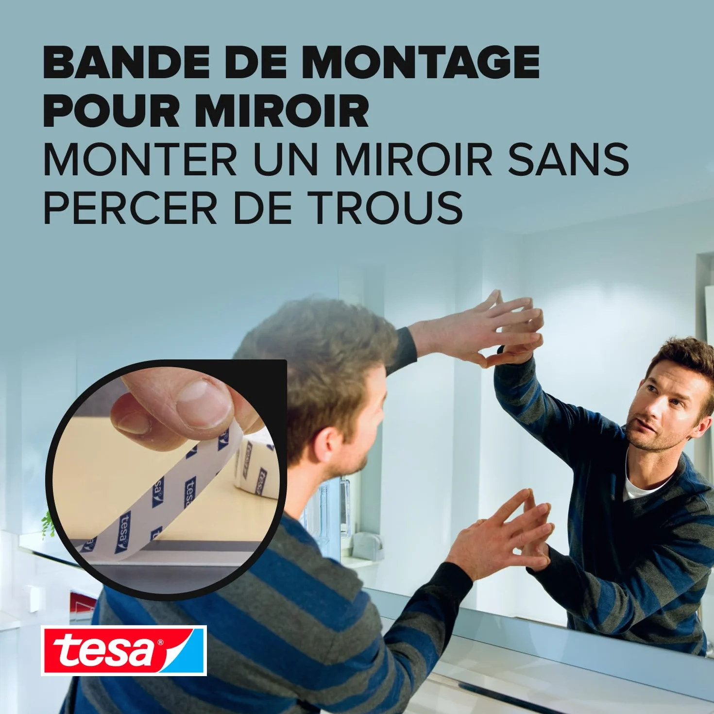 tesa Ruban Adhésif Double-Face de Montage Spécial Miroirs 1,5 m x 1,9 cm Résistant Pièces Humides