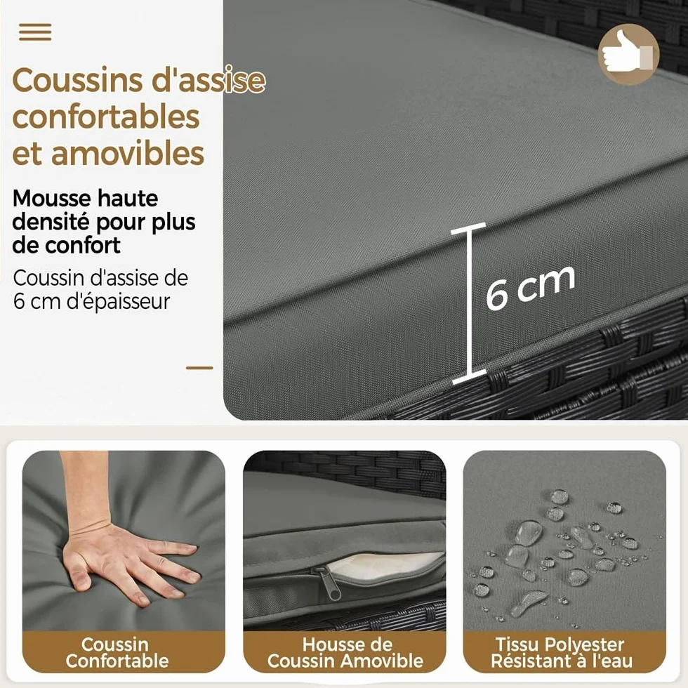 Yaheetech Salon de Jardin Exterieur Ensemble Mobilier de Jardin 2 Personnes Fauteuils et Table Basse Plateau Verre 2 Coussins Tressée pour Balcon Noir/Girs
