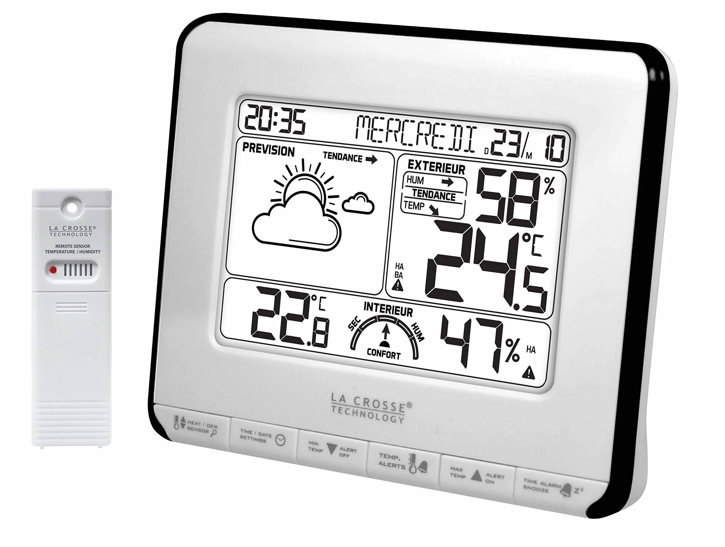 La Crosse Technology WS6818 Station Météo Indicateur de Confort Blanc Argent