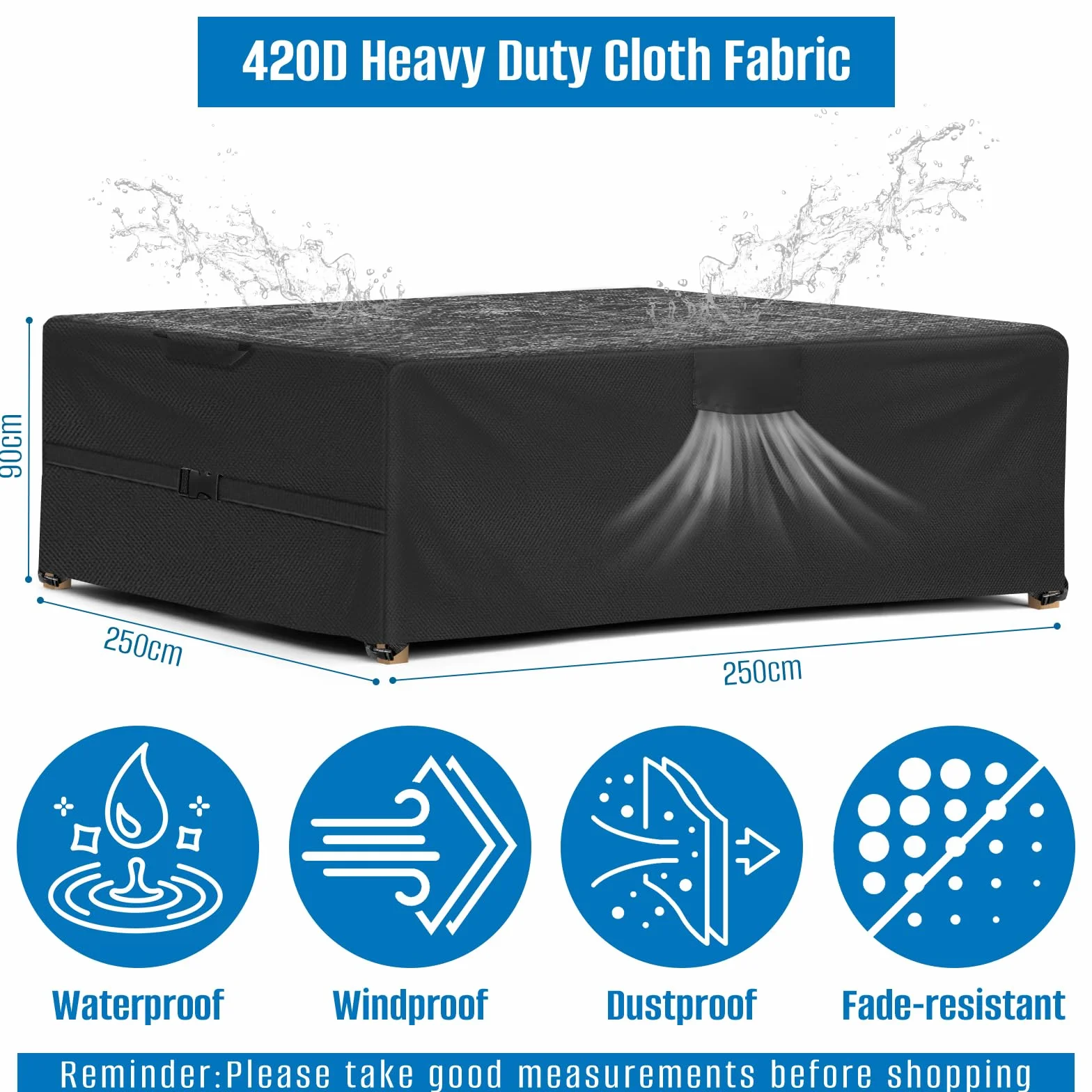 SIRUITON Housse Salon de Jardin 250x250x90cm Oxford 520D Imperméable Anti-UV Protection Toute Saison