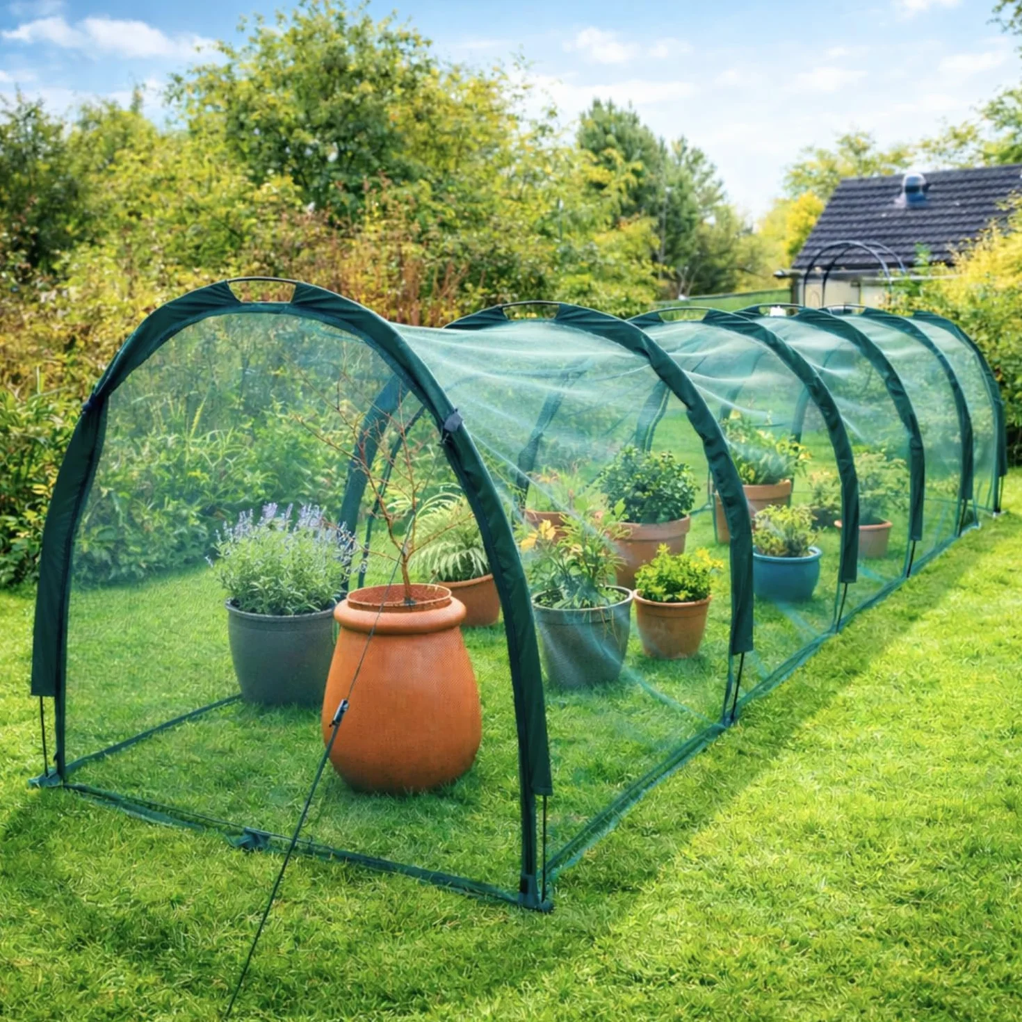GardenSkill Serre Tunnel Jardin 500x100cm | Tunnel Potager avec Filet Anti-Oiseaux Anti-Insecte | Protection pour Semis, Salade, Poireaux, Fraises, Jardinières | Housse de Croissance, 4 Portes Zippées