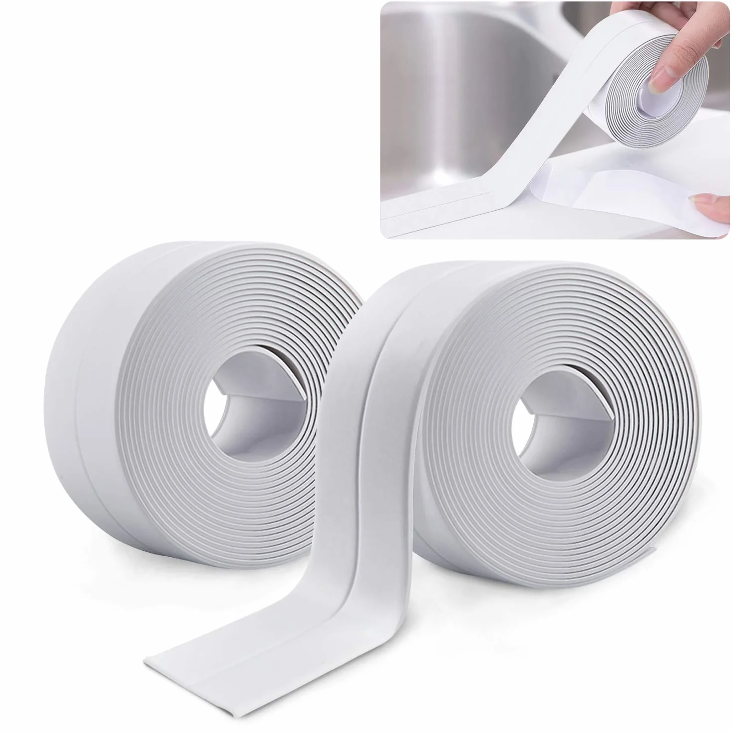 Ruban Adhésif PVC Imperméable Autocollant 2 Rouleaux Scellage Mural Douche Toilette Cuisine Salle de Bains (Blanc)