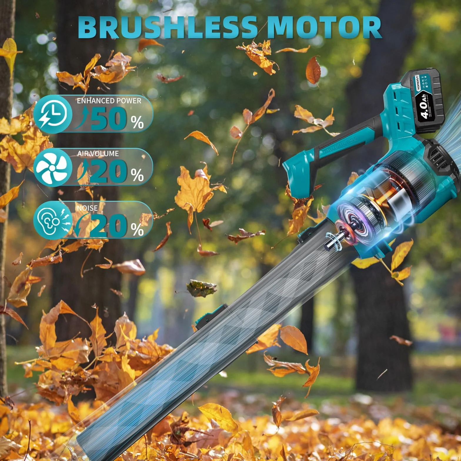 Souffleur de Feuilles sans Fil 400 km/h Moteur sans Balais 25000 TR/MIN 6 Vitesses 2 Batteries