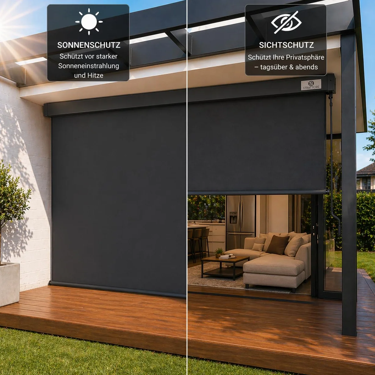 Store Vertical Extensible 180x250 cm Balcon Store Roulant Extérieur - Blocage des UV avec Manivelle et Cassette du Vent pour Balcon Terrasse Patio Jardin d'Auvent Protection - Anthracite