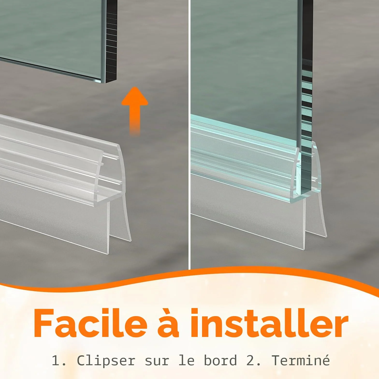 Joints d'étanchéité pour Portes de Douche en Verre 80CM, Vitre 5-8 MM, 2 Pièces, Transparent