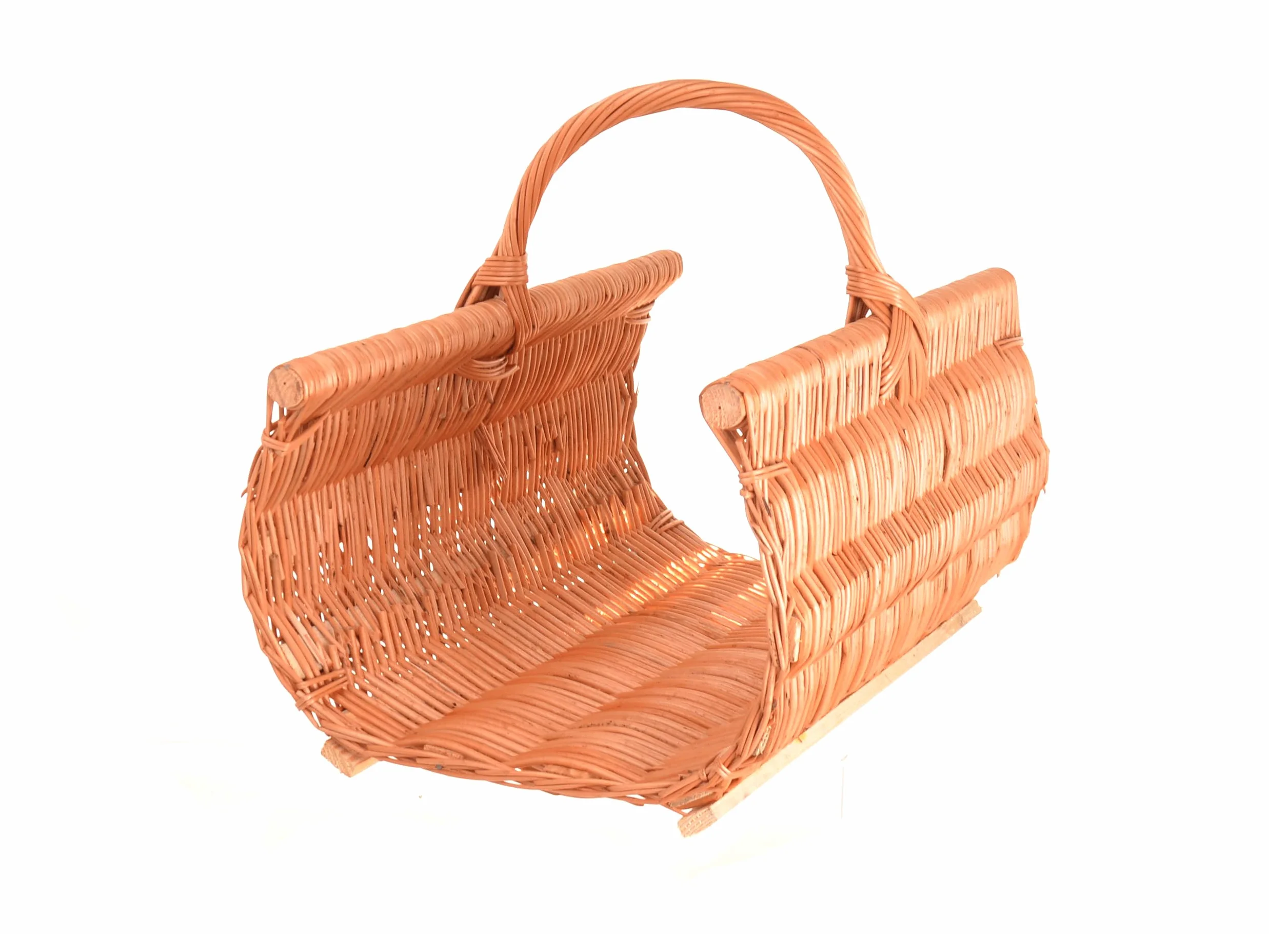 Panier à bois XXL 60 x 44 cm en osier avec lattes en bois – Support à bois de cheminée stable – Panier fait main pour bois de feu, rangement ou décoration, paniers en bois, panier à bois