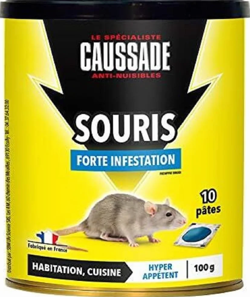 Caussade Anti-Souris - Forte Infestation - Lieux secs & humides - 10 Sachets pâtes - Prêt à l'emploi - Une Ingestion Suffit - Fabriqué en France - 100g - CASAPT10N