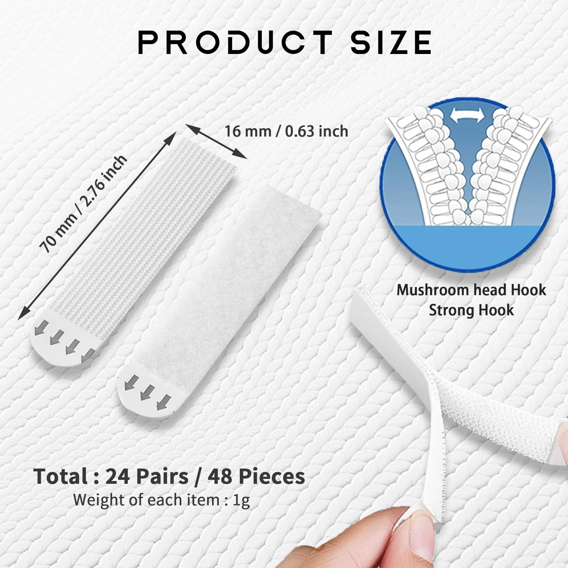 Bandes de Suspension pour Photos 16x70mm, Adhésives Sans Dommage, Pas de Clous, 24 Paires, Blanc