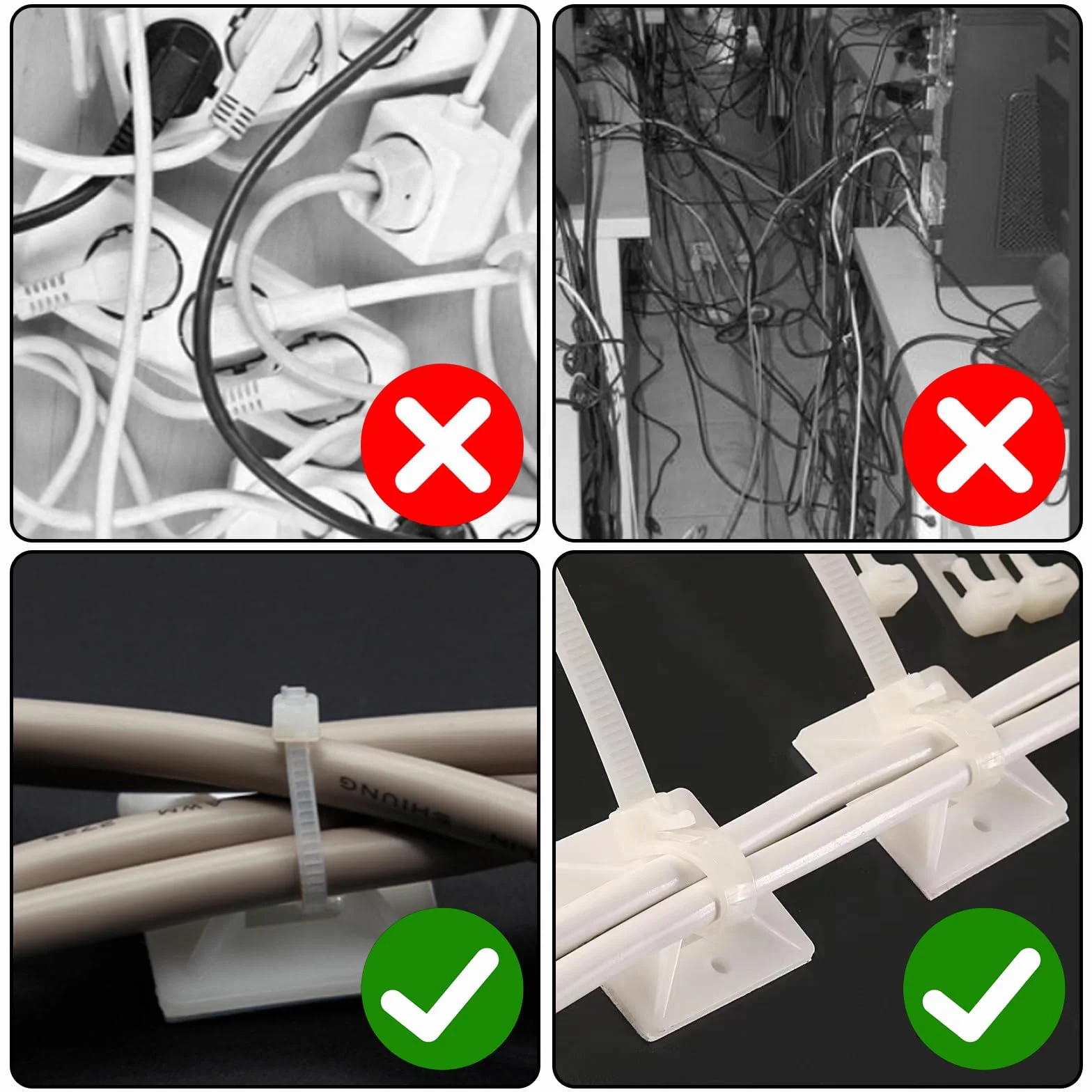 Attaches de câble adhésives blanches 120 mm/150 mm Lot de 200