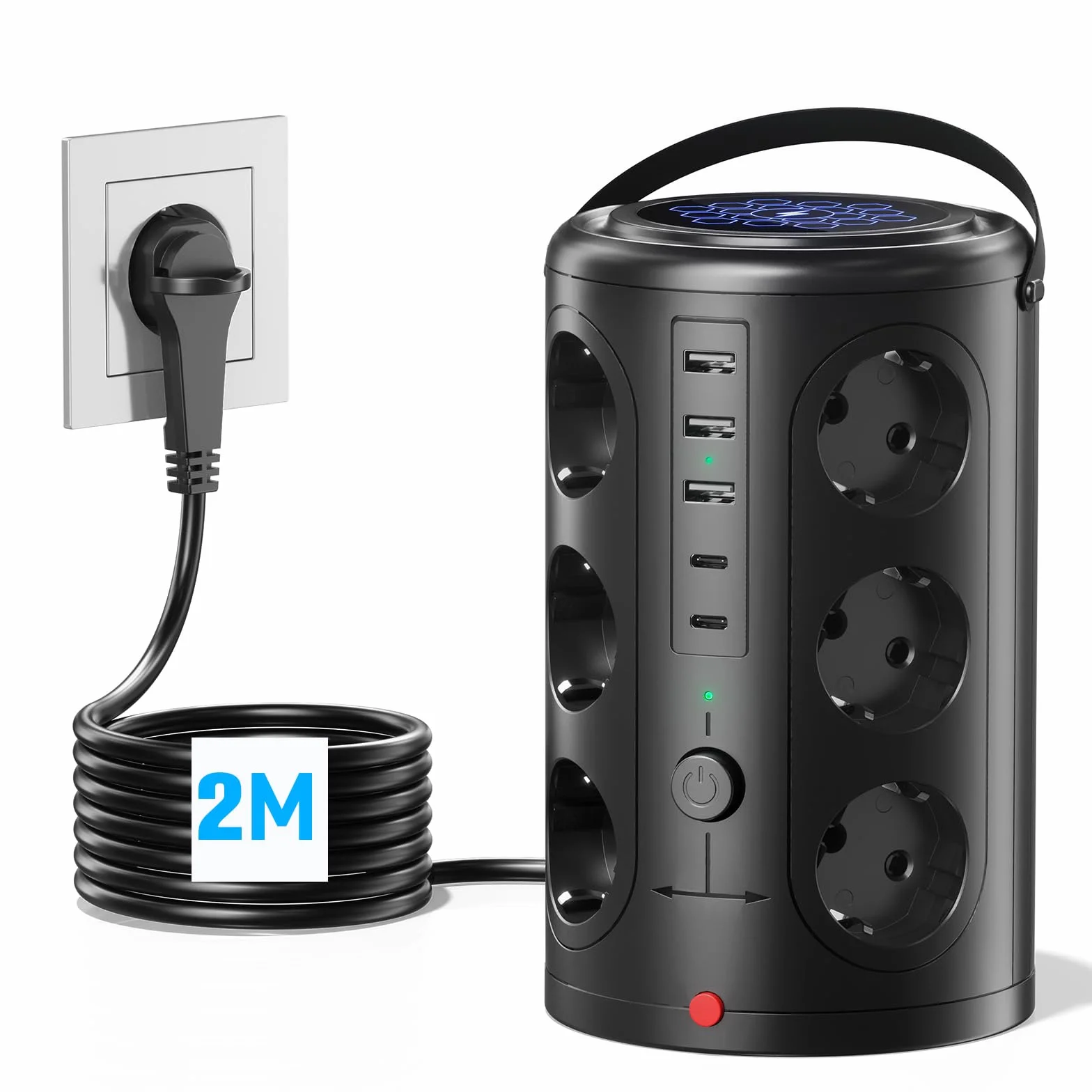 Tour Multiprise Parafoudre 12 Prises 5 USB 2M Cordon Noir