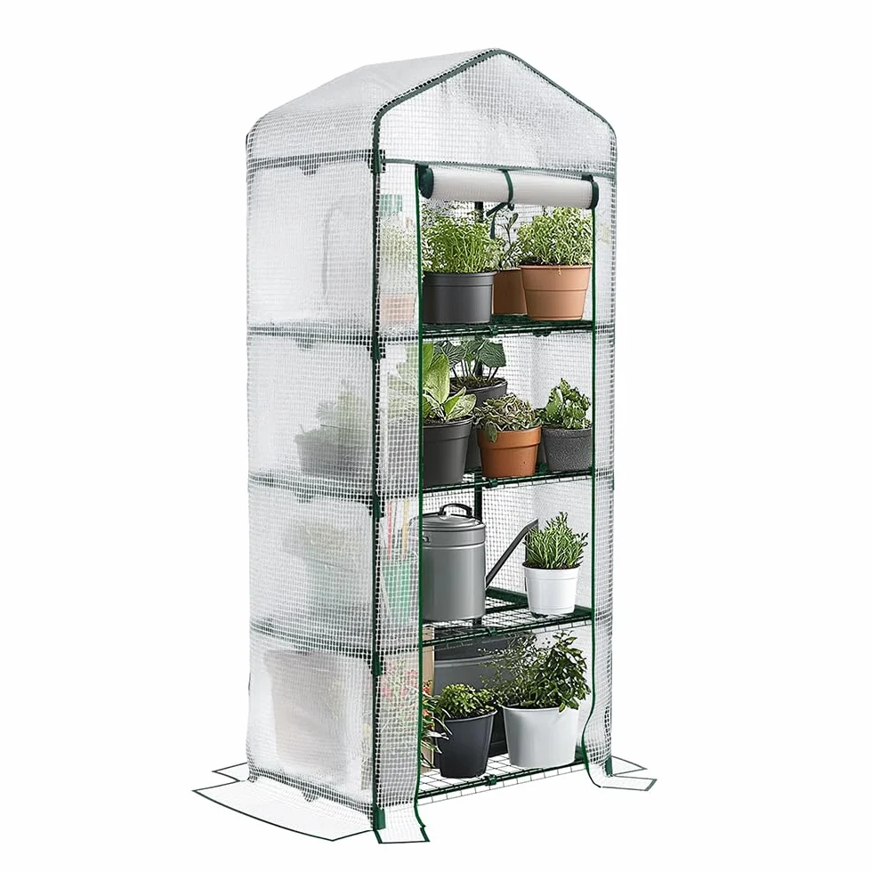 VOUNOT® Serre de Jardin PE avec Étagères 4 Niveaux Serre de Jardin pour Légumes Plantes Fleurs Bâche Renforcée 135g/m2 Protéger Vos Plantes en Toutes Saisons 69x49x160cm