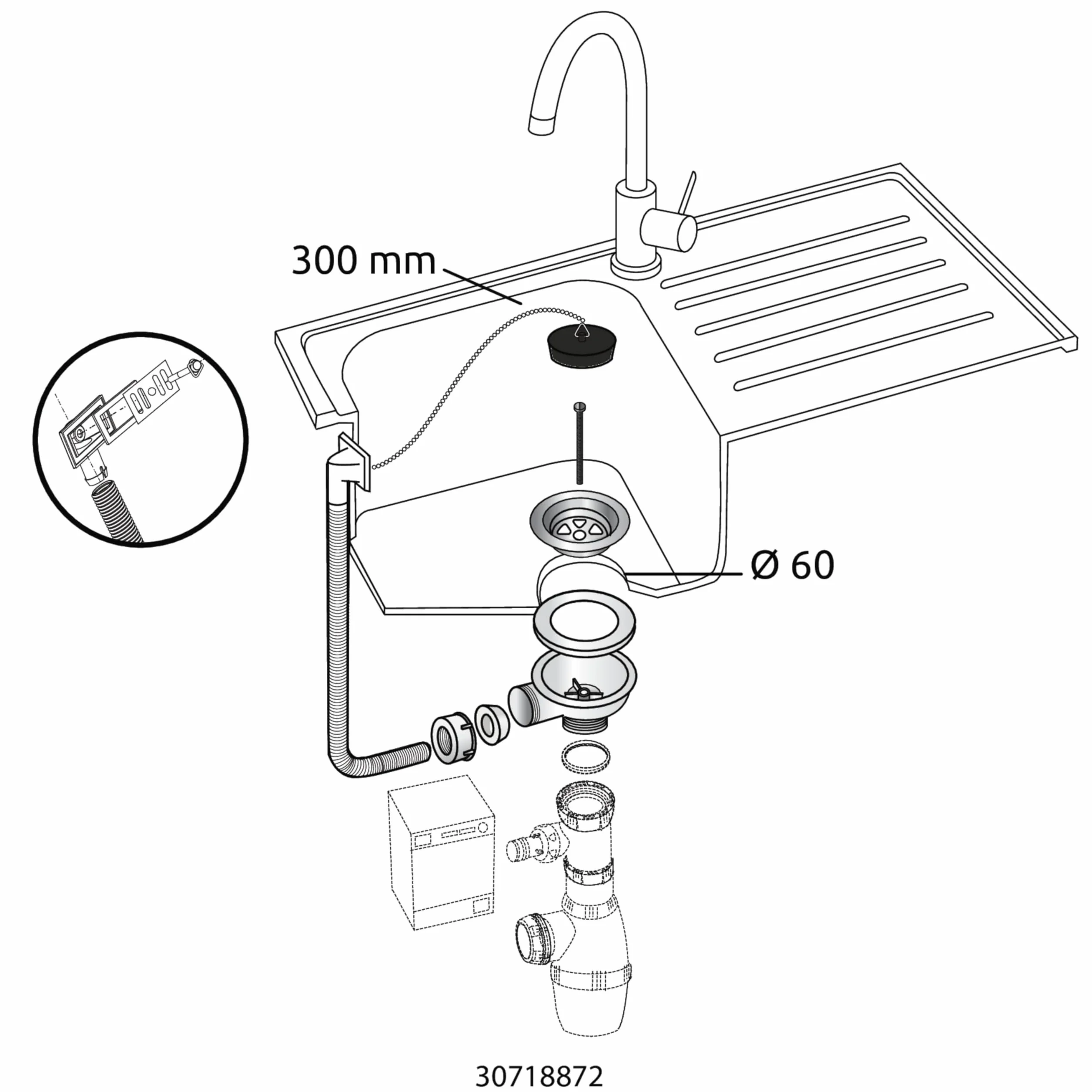 Wirquin Bonde évier cuisine 1 bac Ø60 mm blanc