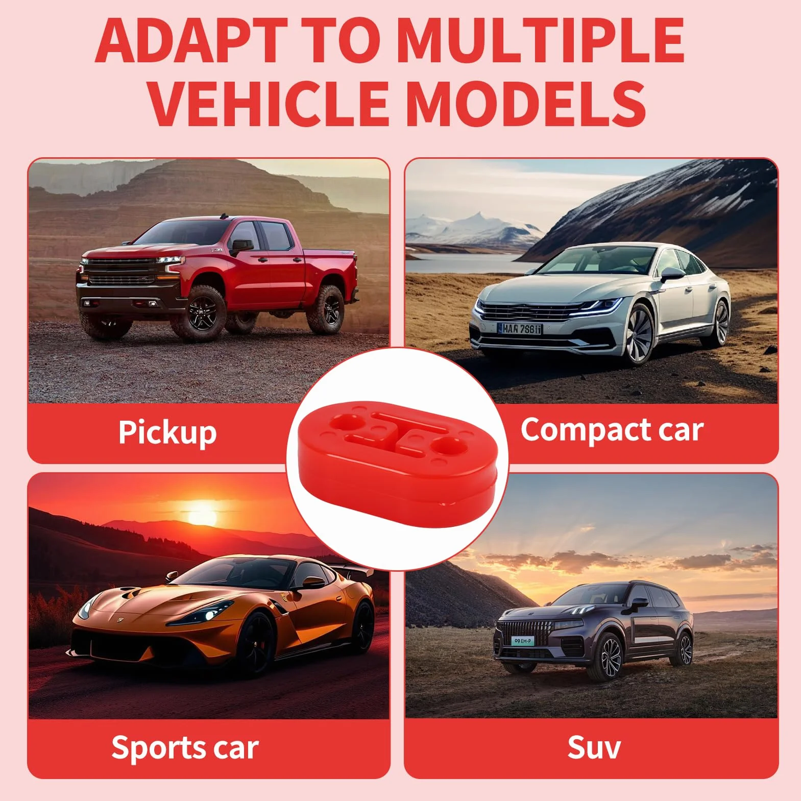 4 Pièces Cintre Support D'échappement de Voiture 2 Trous, Supports Universels en Caoutchouc 12 mm