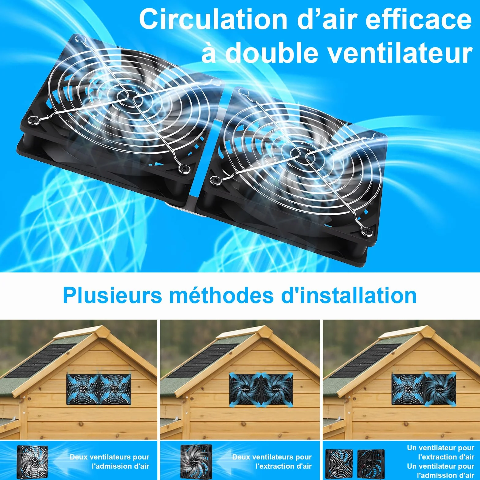 Ventilateur Solaire 15W Résistant aux Intempéries Double Ventilateur Extracteur d'air Solaire pour Serres
