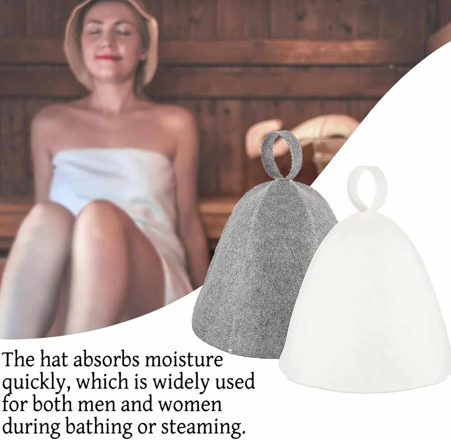 Chapeau de Sauna en Feutre Anti-chaleur Respirant pour Homme Femme, Gris et Blanc