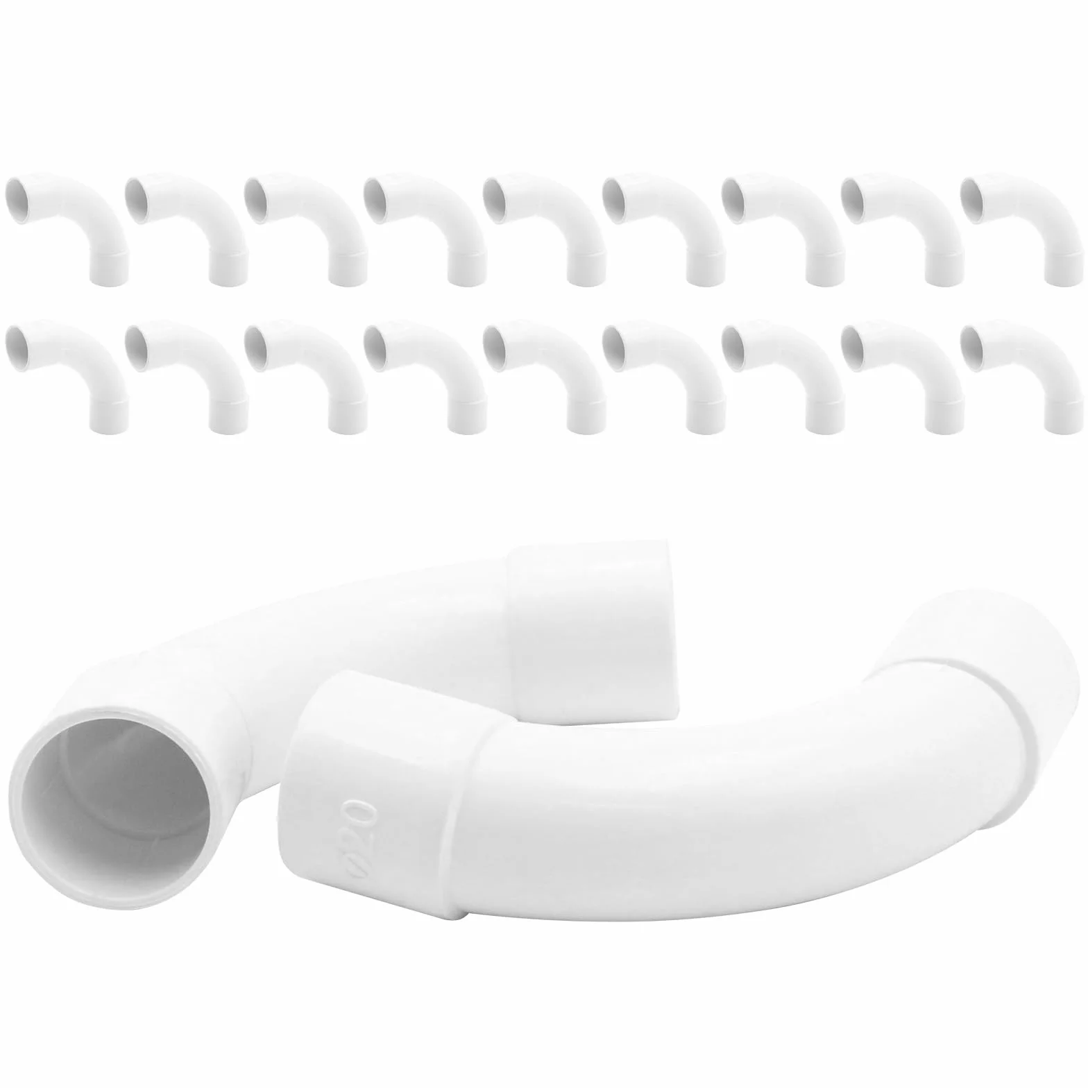 Lot de 20 coudes PVC M20 pour tube électrique - Raccord à 90°