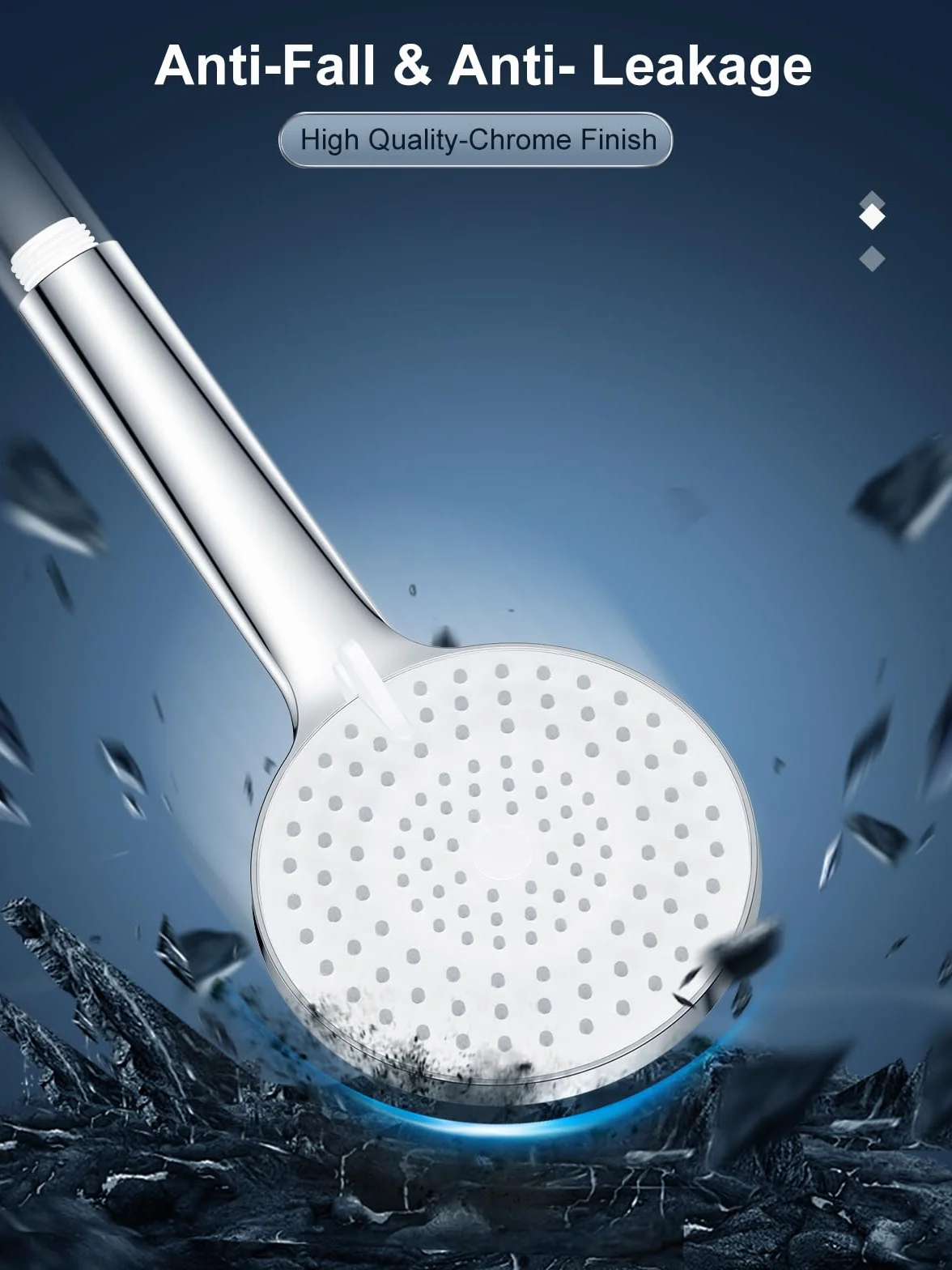 Pommeau De Douche Haute Pression YEAUPE PRO Avec Tuyau 1,6M - 3 Jets Anti Calcaire Chromé
