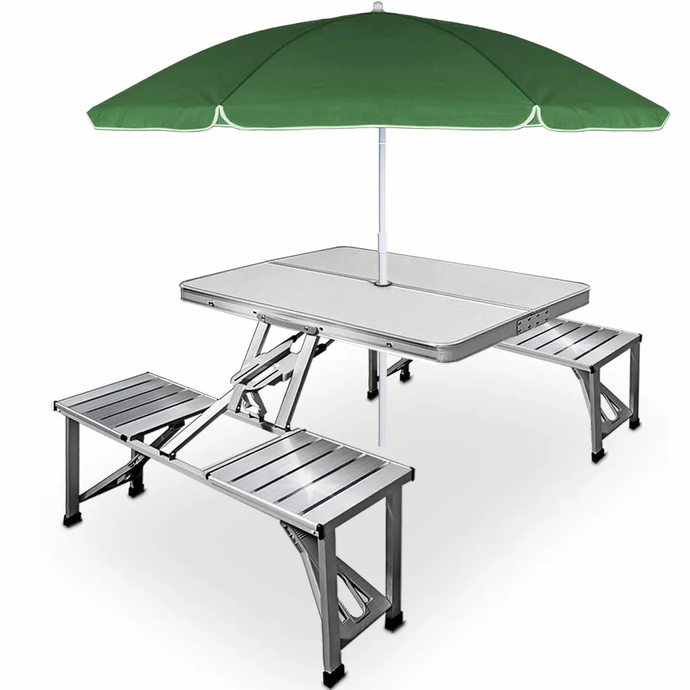 Deuba Table de Pique-Nique Portable Aluminium avec Fonction Mallette Emplacement pour Parasol