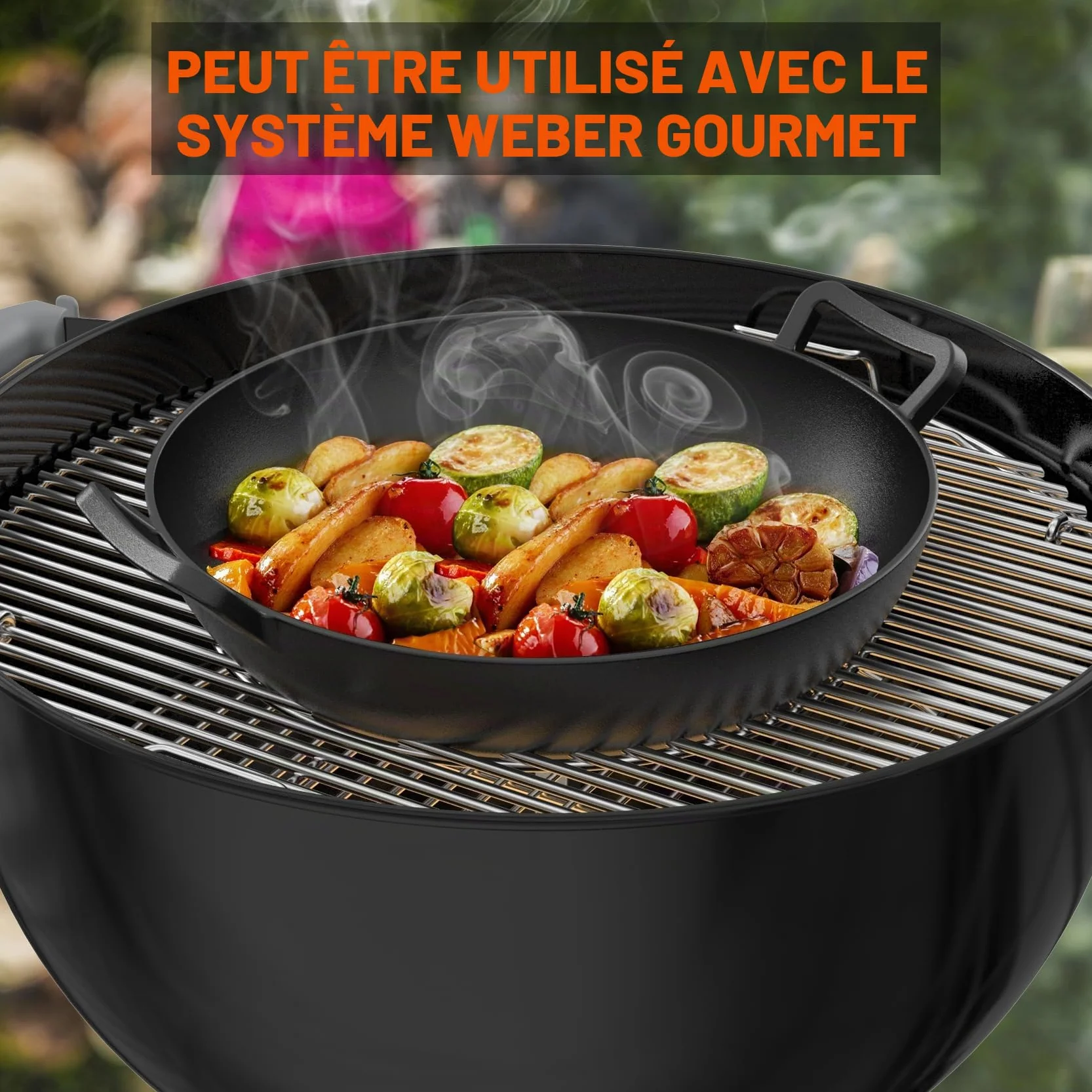 onlyfire Poêle à Wok en Fonte 36cm pour Weber Gourmet BBQ System Spirit II Genesis II GS4 Noir