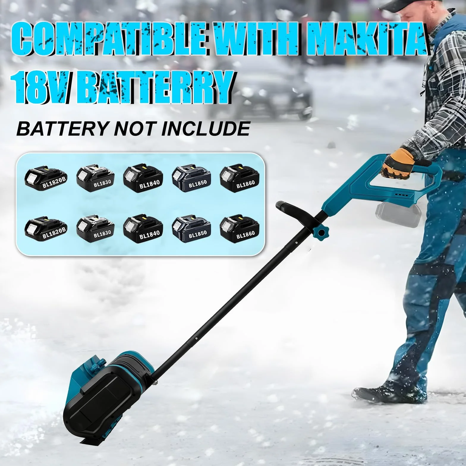 Roadtime Fraise à neige sans fil 18 V pour batterie Makita, déneigeuse sans balais 1000 W, 3300 tr/min, portée 8 m