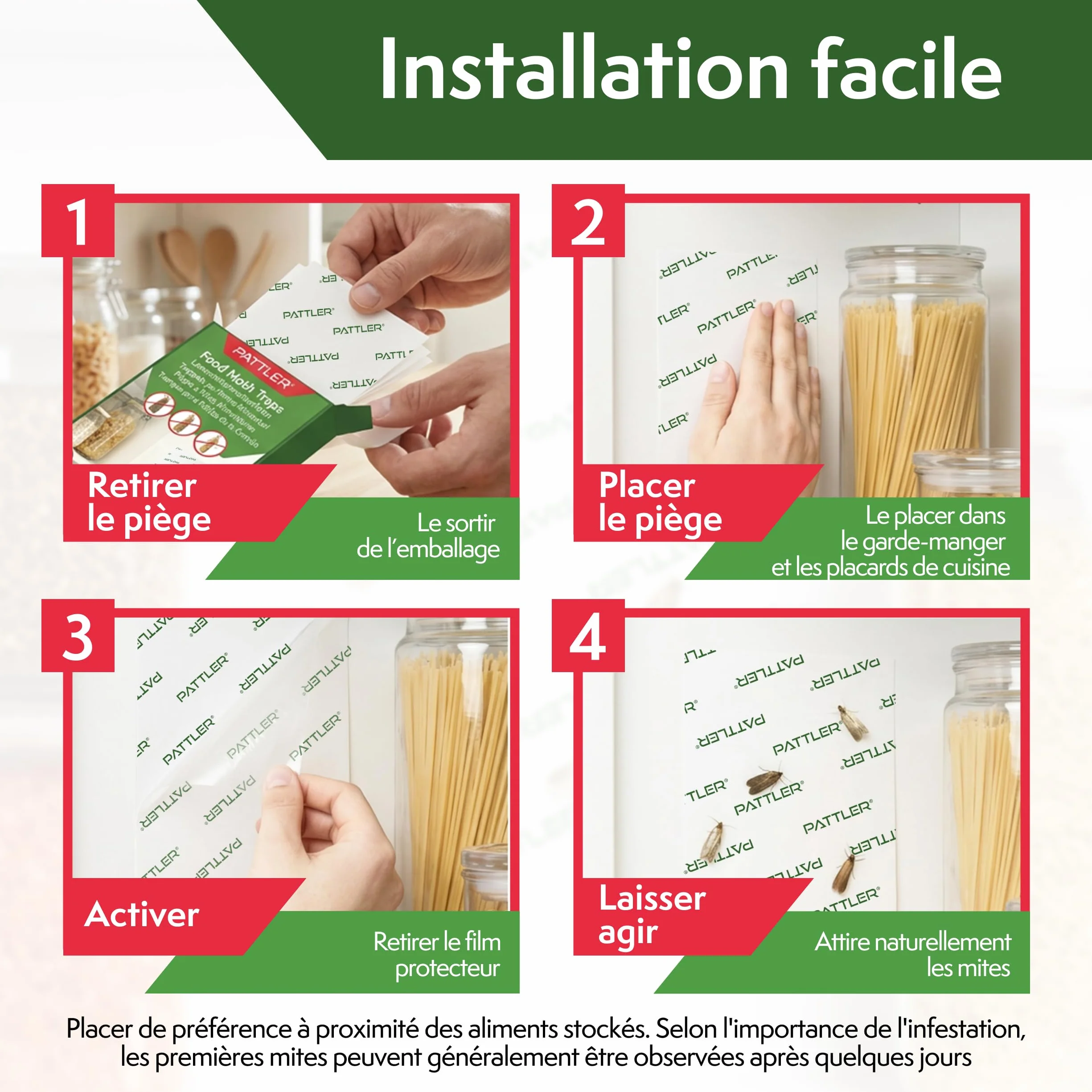 PATTLER Piege Mites Alimentaires Puissant à phéromone – 12 Pièces. Anti Mites Alimentaires sans Insecticide pour Garde-Manger et Cuisine. Capture e Contrôle des Infestations de Mites Alimentaires.