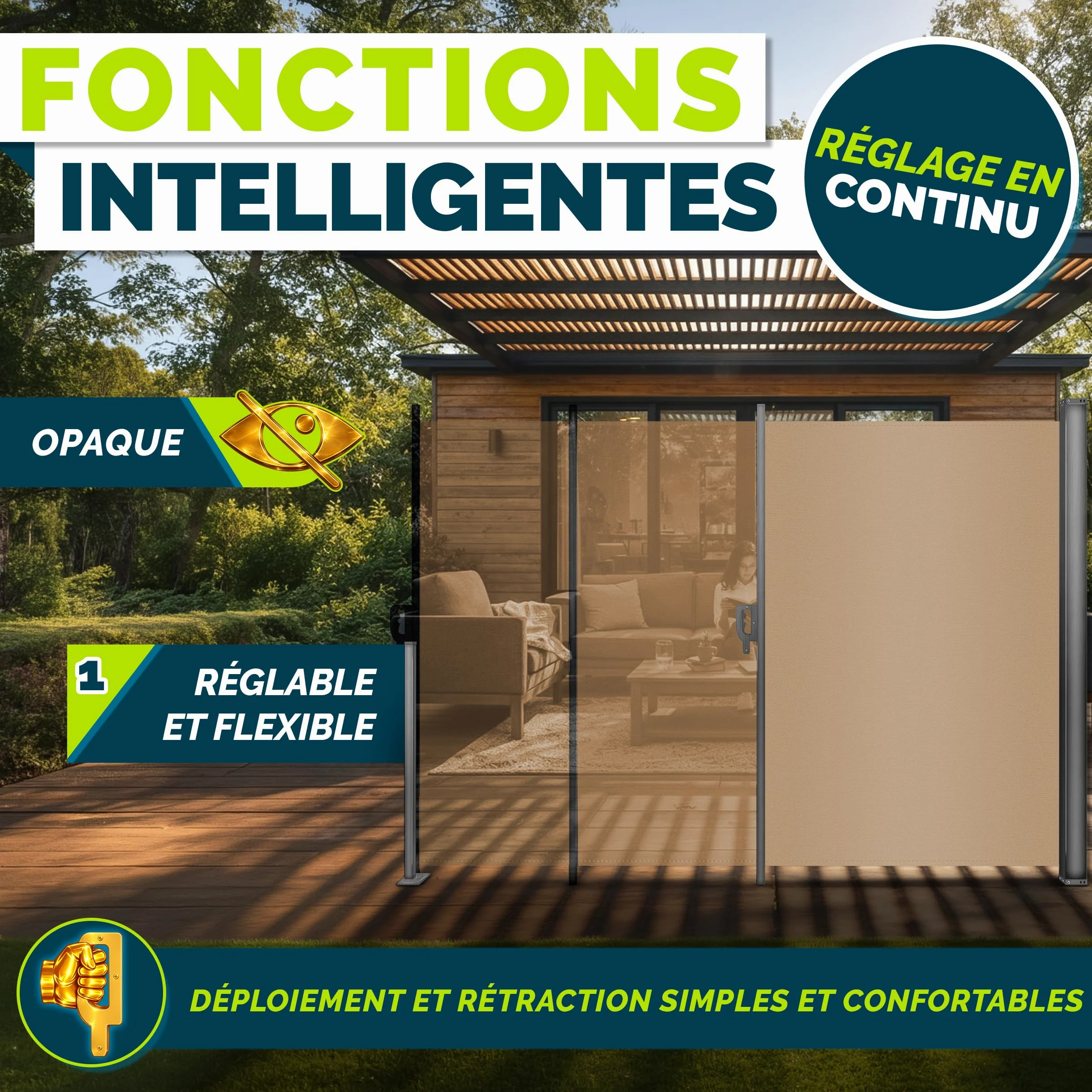 tillvex® Store latéral 160 x 400 cm extensible et opaque avec Housse de protection | Brise-vue pour balcon, jardin et terrasse | Support mural | Protection solaire en acier inoxydable | Contre le vent