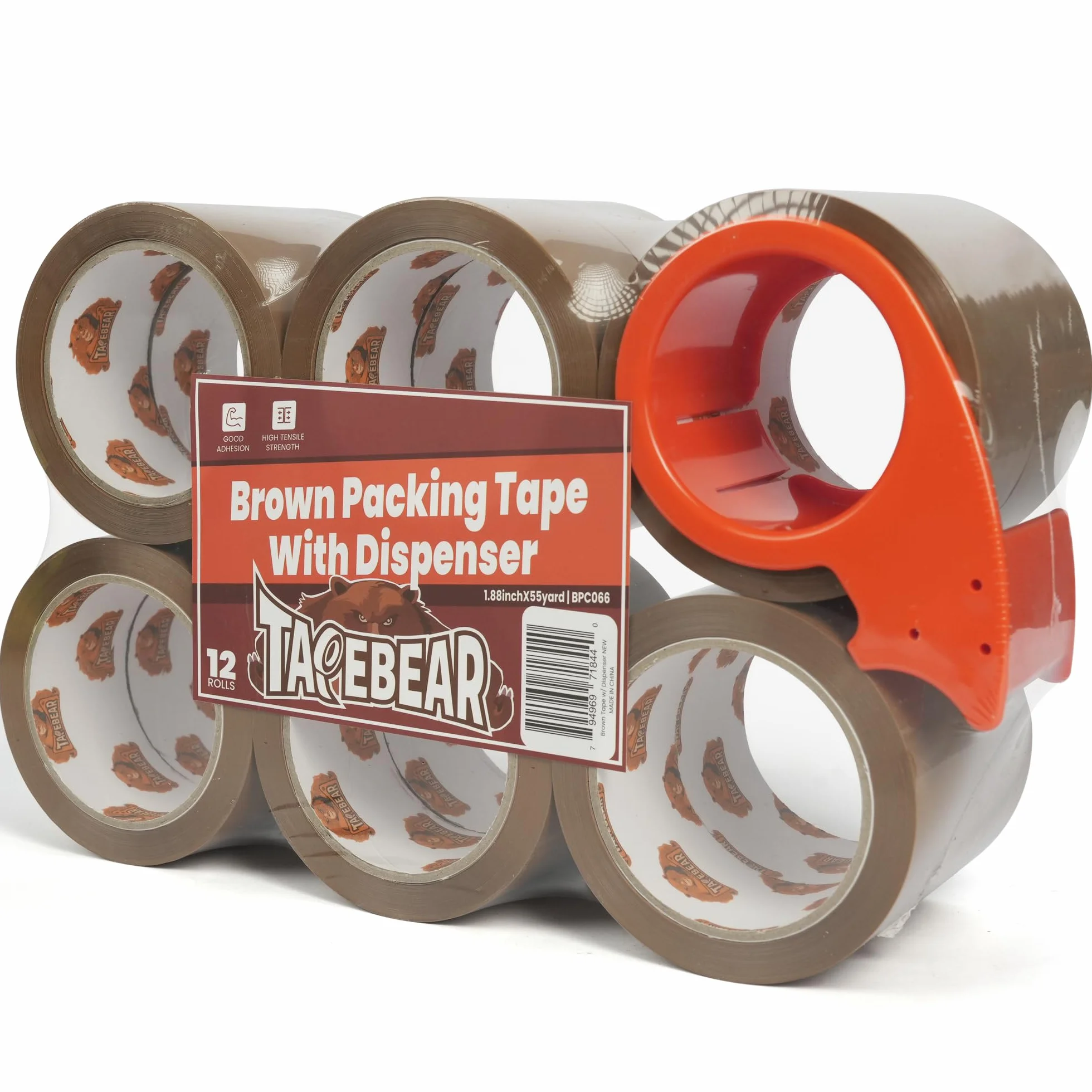 TAPEBEAR Ruban d'Emballage Marron 66 µm 48 mm x 50 m Lot de 12 Rouleaux