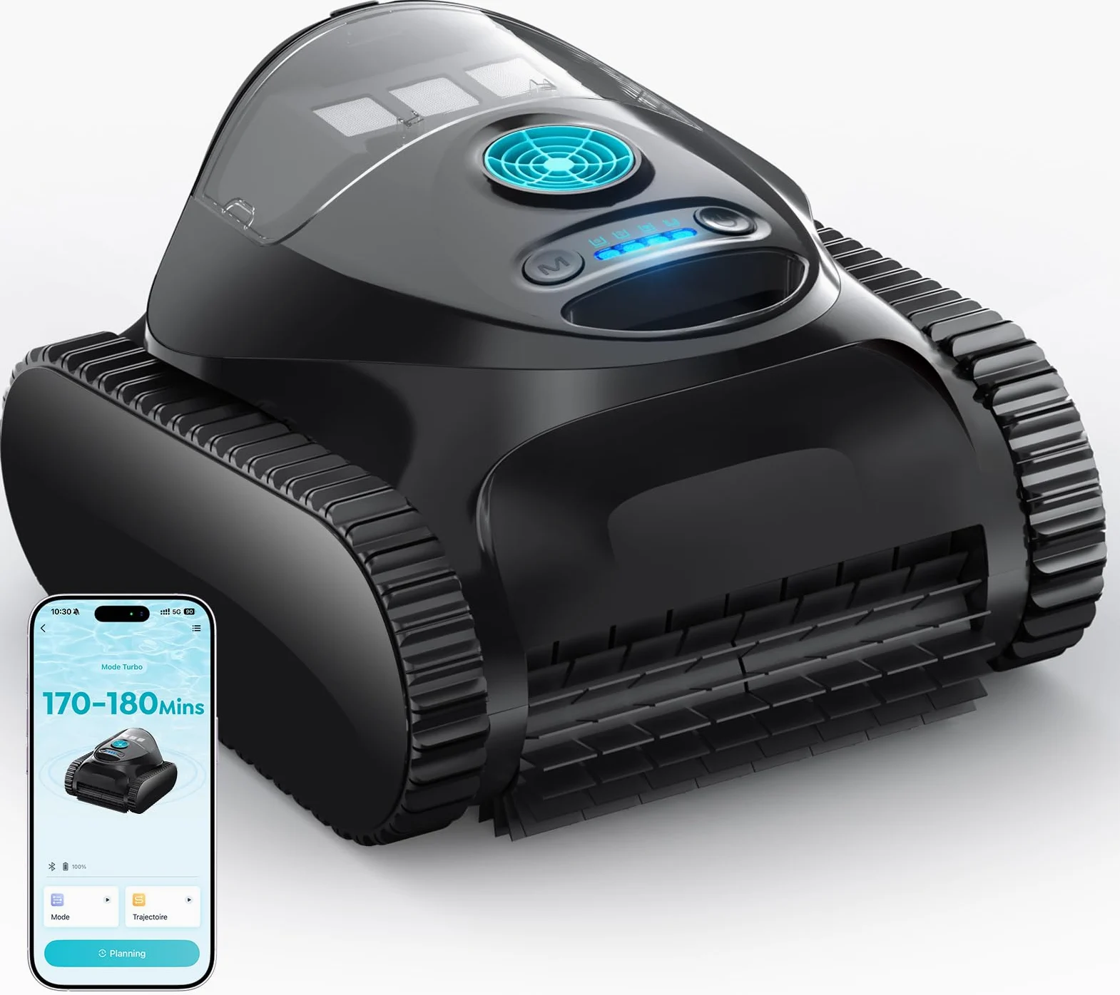 C1 Robot de Piscine Fond et Parois, Double Filtre, Robot Piscine sans Fil, 7 Modes Nettoyage, 170-180 Min d'Autonomie, Puissant Aspirateur pour Piscines jusqu'à 150 m²,Bleu Minuit