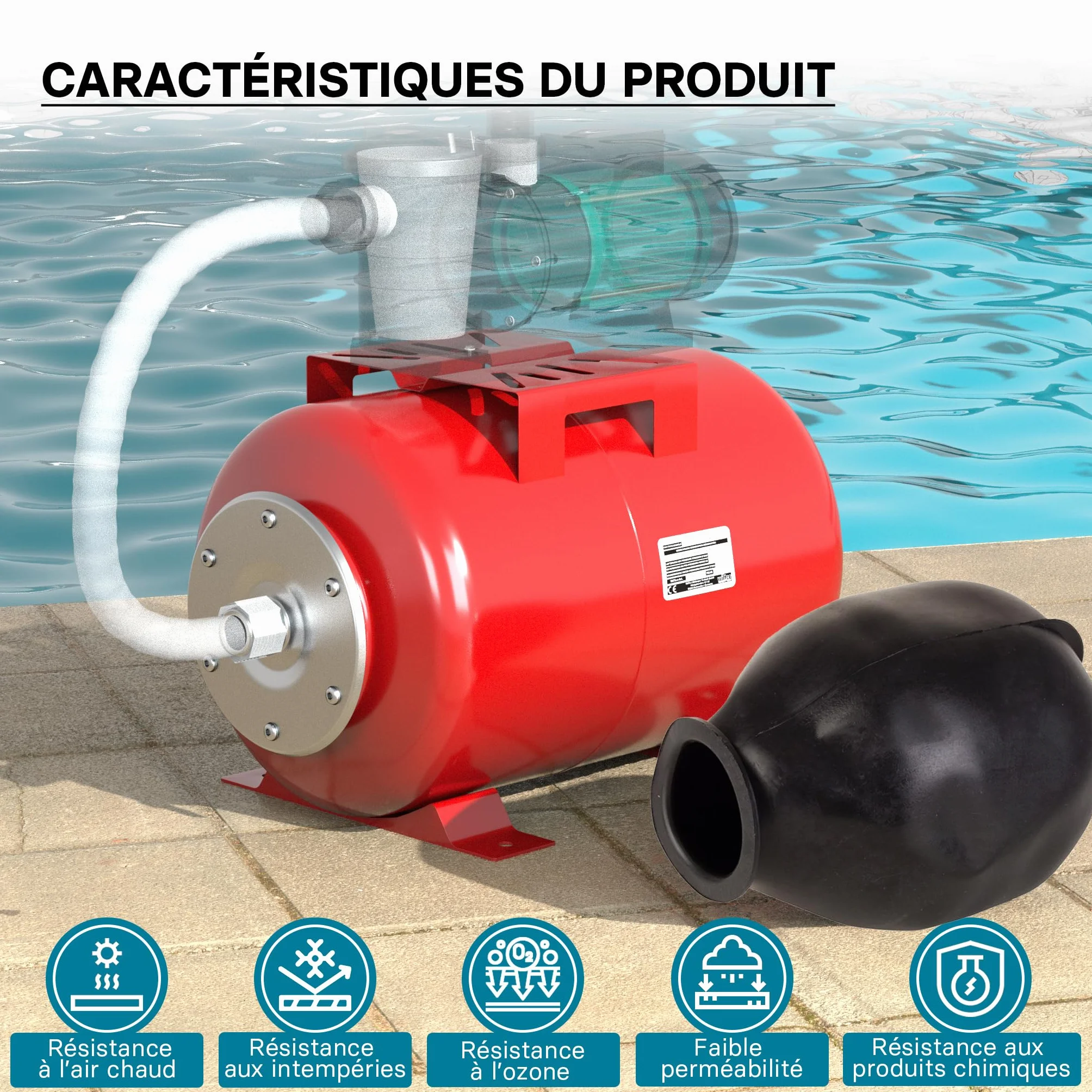 Wiltec Réservoir pression à vessie 24 Litres Acier horizontal Surpresseur eau domestique