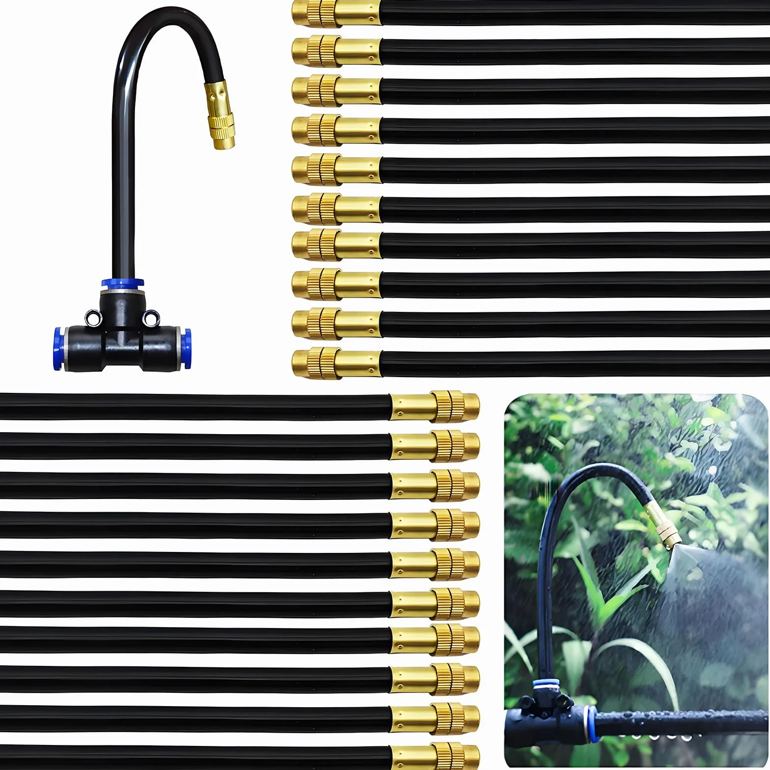 Buse de brumisation, Dujelixa Buse de pulvérisation en laiton 40 cm, réglage universel, pour systèmes d'arrosage, pour systèmes d'arrosage avec tuyau d'eau de 8 mm de diamètre extérieur (20 pièces)