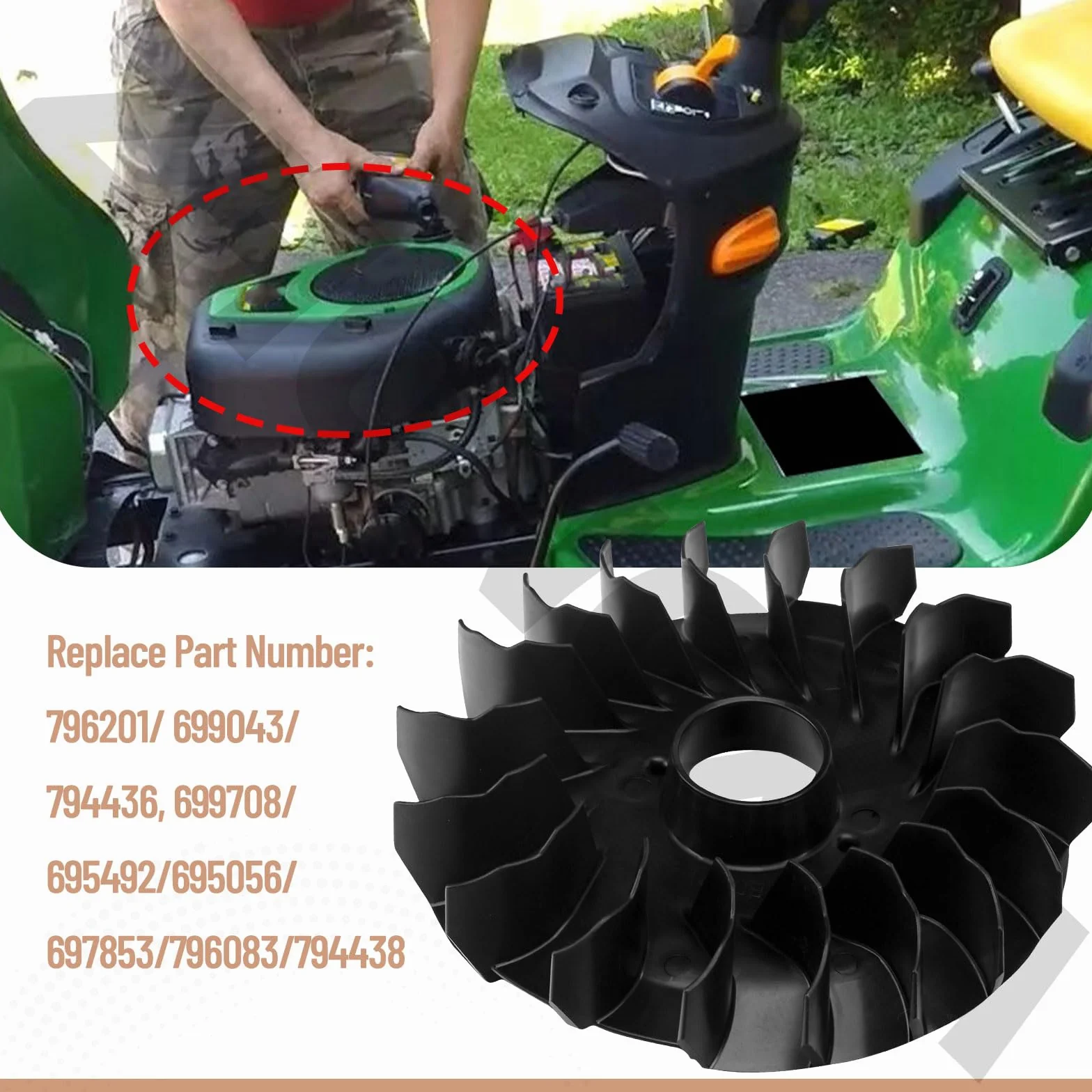 796201 Kit de ventilateur de volant d'inertie compatible avec les moteurs B&S/Cub Cadet LA115 LA105 31P677 31G777 31R777 31P707 319000 31A000, remplace 699043, 794436, 699708 , 6954 92,