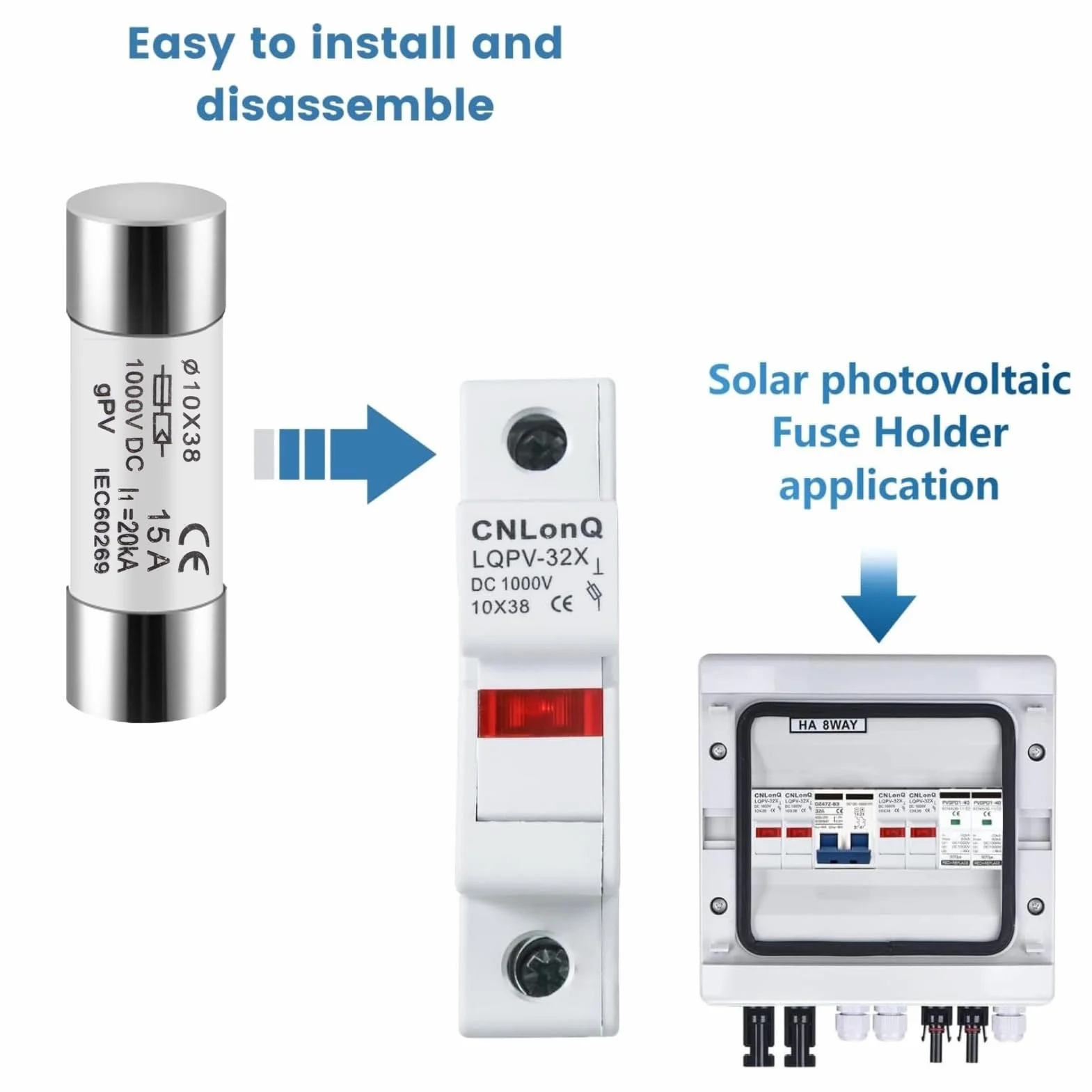 DEWIN Fusibles Photovoltaïques 15A 10X38mm DC 1000V 10pcs