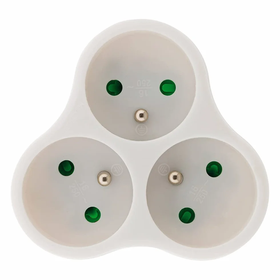 Triplite Triangulaire 3x16A Multiprise 2P+T Sécurité Enfant Polypropylène NF Blanc