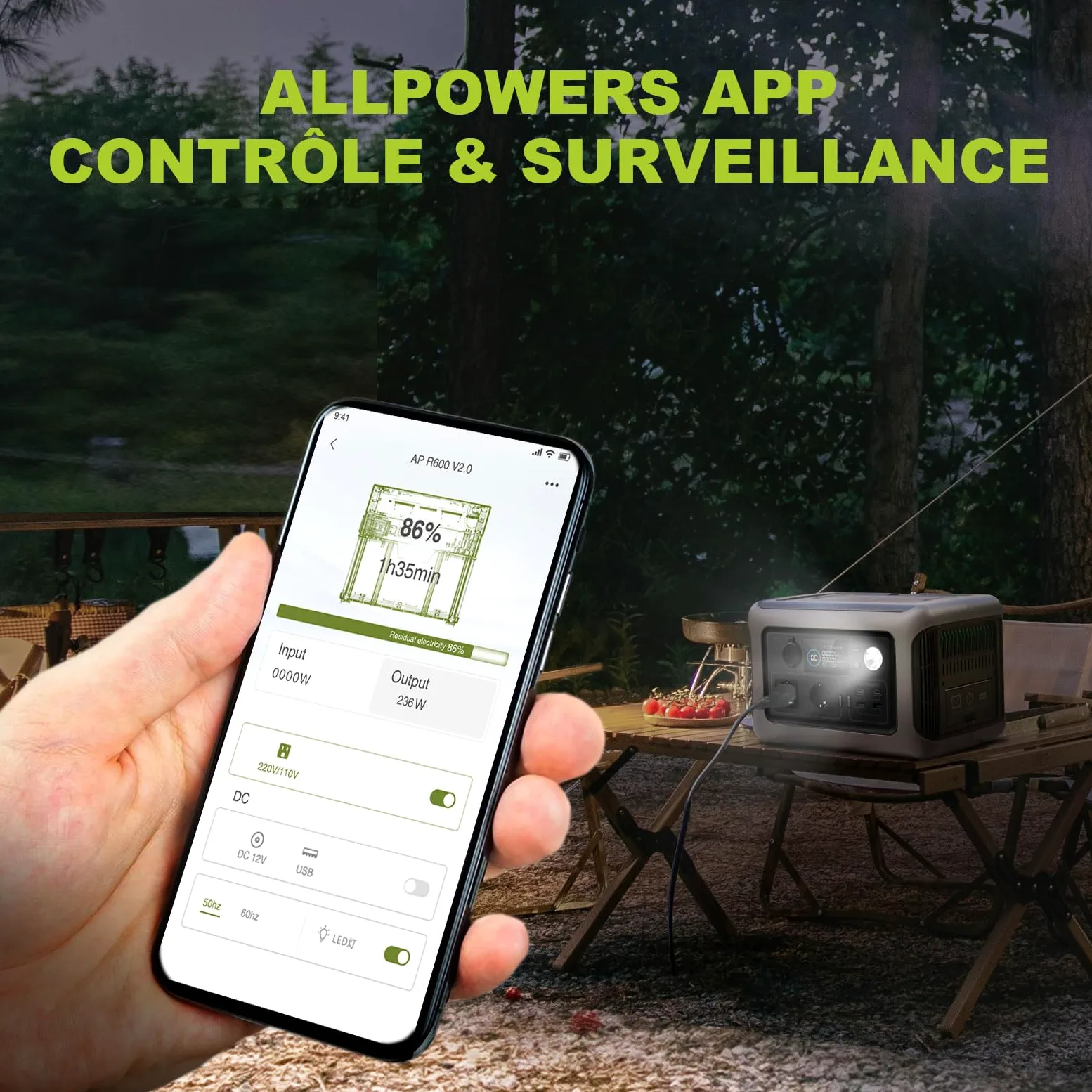 ALLPOWERS R600 Station électrique portable 299Wh, batterie LiFeP04 avec 3500 cycles+, Recharge de 0 à 80% en 30 minutes, Chargement rapide sans fil 15W, générateur solaire pour camping, extérieur