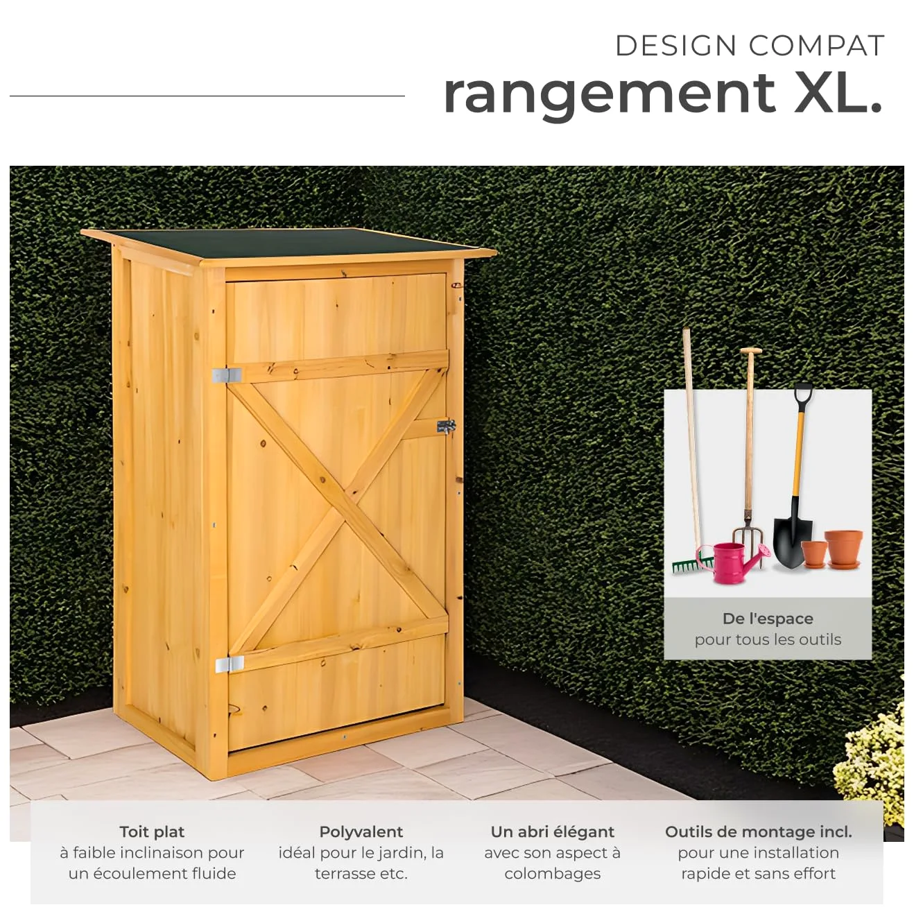 tectake® Abri de Jardin Bois Cabane de Jardin à Outils Toit Plat, Rangement et Stockage extérieurs pour Outils de Jardinage Armoire extérieure Abri de Stockage Remise Outil 75 x 56 x 118 cm