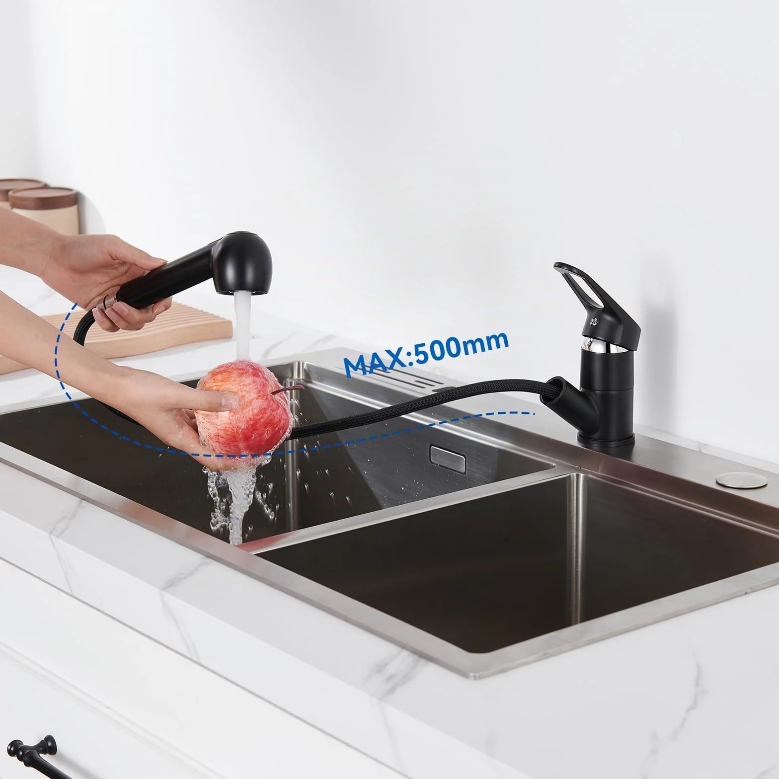 Auralum Robinet de Cuisine Noir Douchette Extractible 2 Jets Mitigeur Évier 360° Laiton Monotrou Eau Froide Chaude
