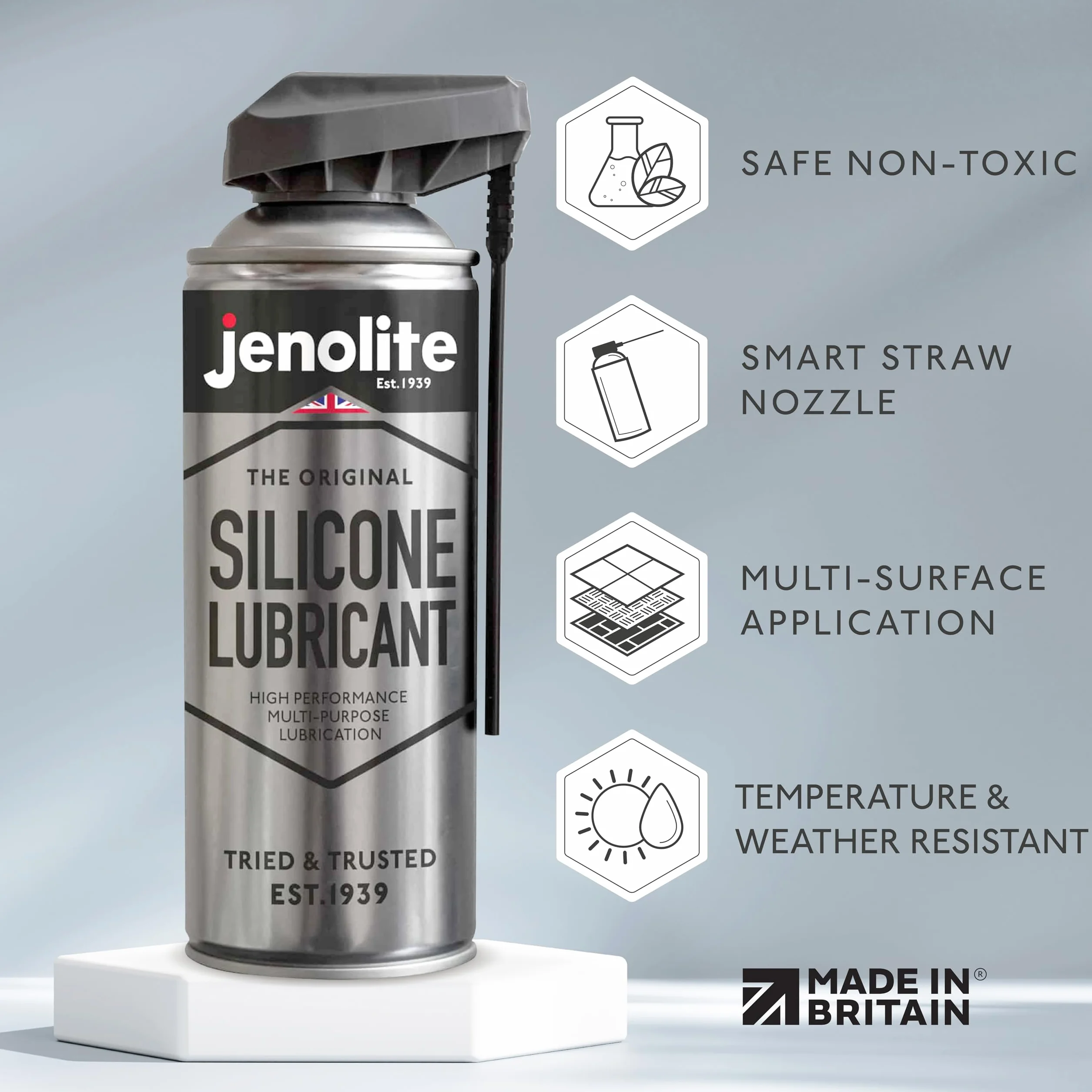 JENOLITE Spray silicone liquide en aérosol 400 ml pour bois, métal, plastique et caoutchouc