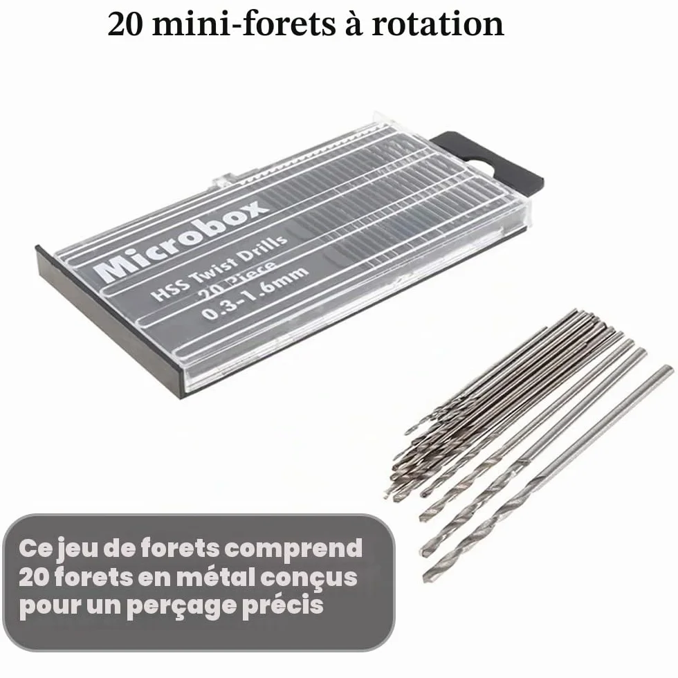 Mini-forets hélicoïdaux HSS 0,3-1,6 mm Lot de 20 pour PCB gravure métal CNC