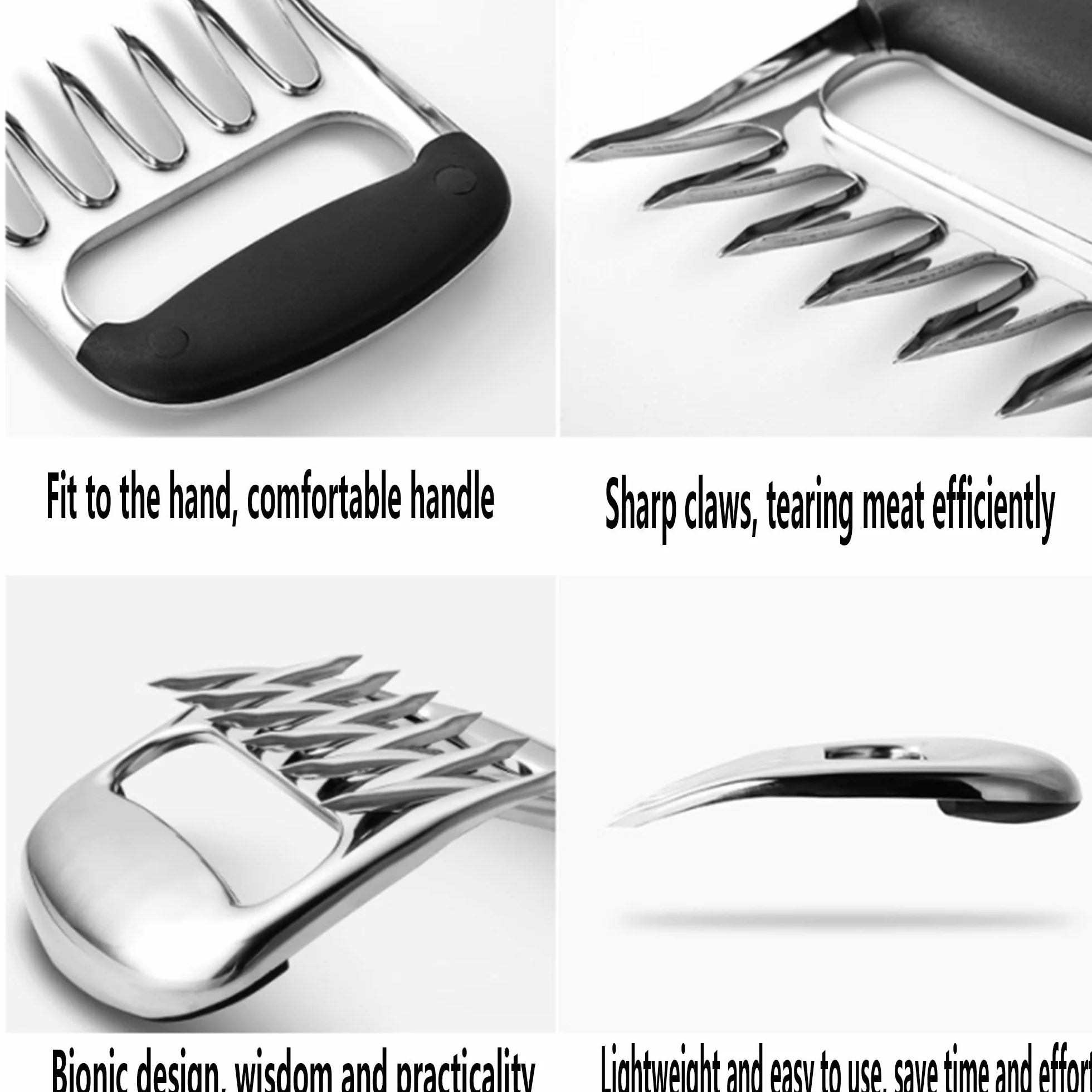 Griffes d'ours pour barbecue, vaisselle de barbecue en acier inoxydable antirouille, patte d'ours pour couper la viande, très appropriée pour tirer du porc (Acier inoxydable)