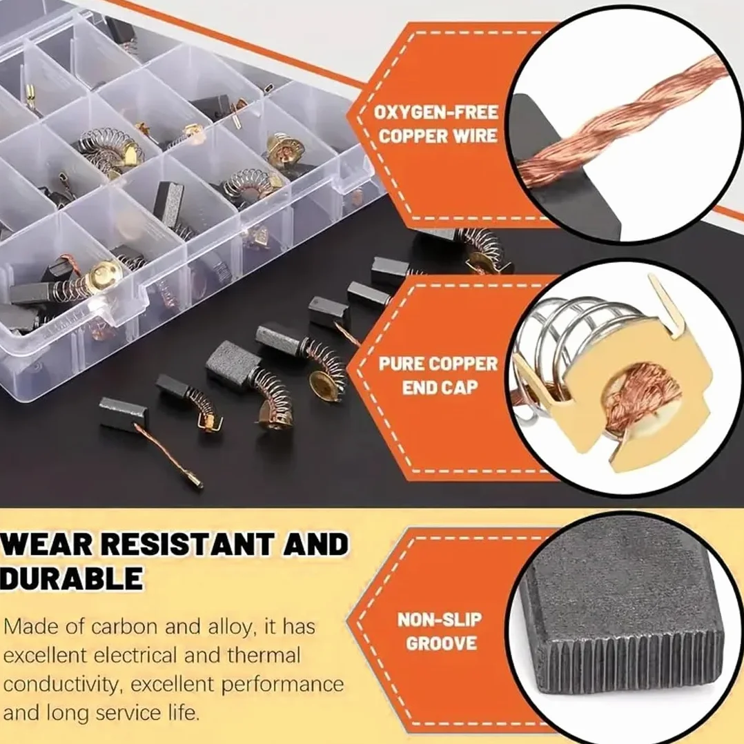 Balais Charbon Moteur Electrique Universel YUZNA 8 PCS pour Outils à Percussion, Scies Circulaires, Meuleuses d'Angle
